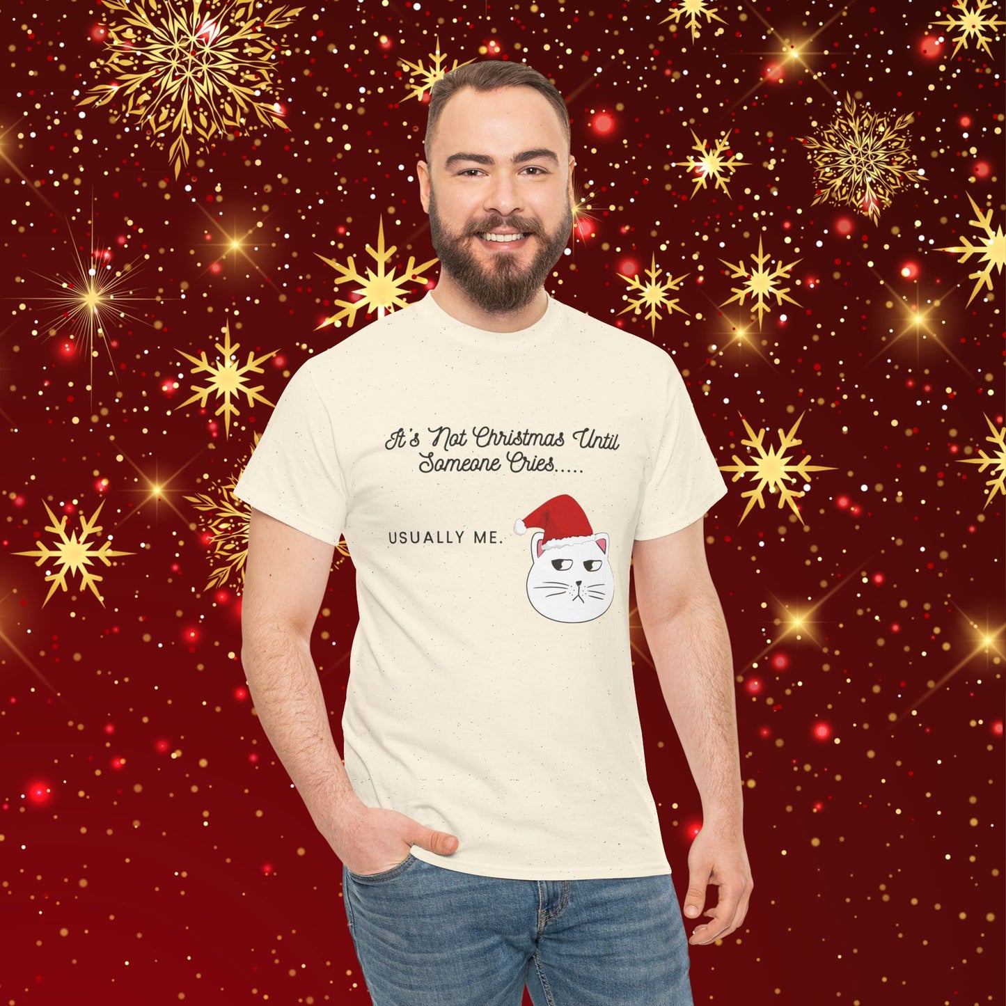 Grumpy Santa Cat Christmas Tee — "It's Not Christmas Until Someone Cries... Usually Me."