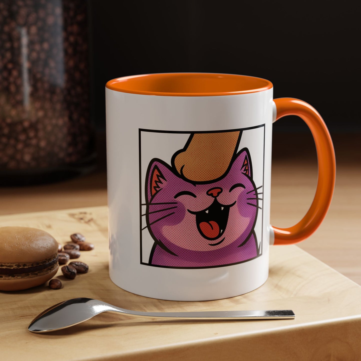 Pet Me, Purrfectly Happy Twitch Emote Cat Accent Coffee Mug – Cute Smiling Cat Illustration (11/15oz)