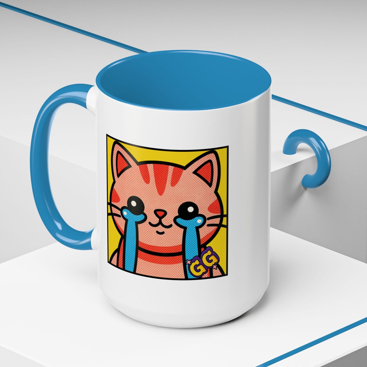 Good Game Tears of Joy - Cute Crying Cat Accent Coffee Mug (11/15oz) – Kawaii Pop Art Cat Emote GG