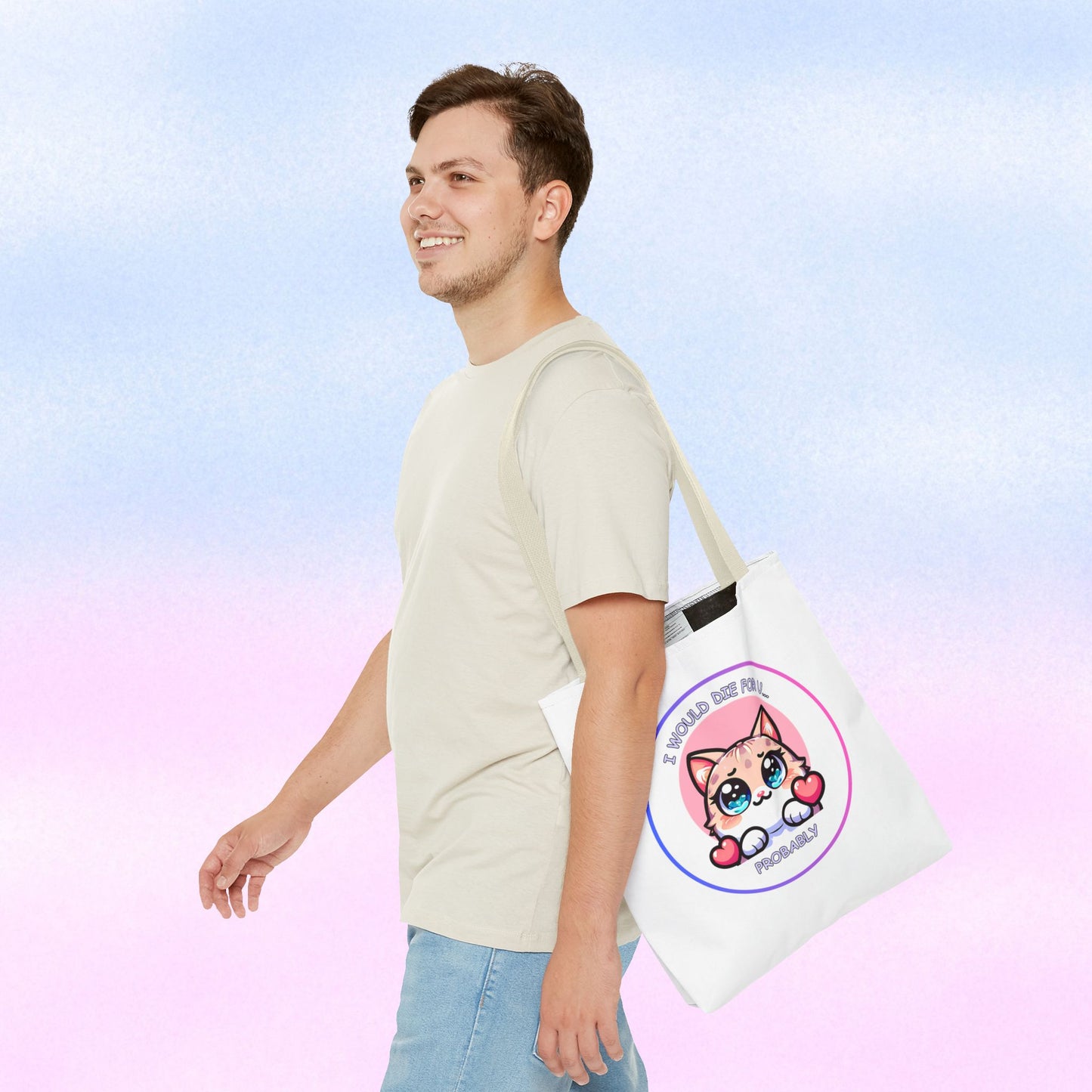 Cute Kawaii Cat Tote Bag — “I Would Die For U........ Probably” Cotton Shopper