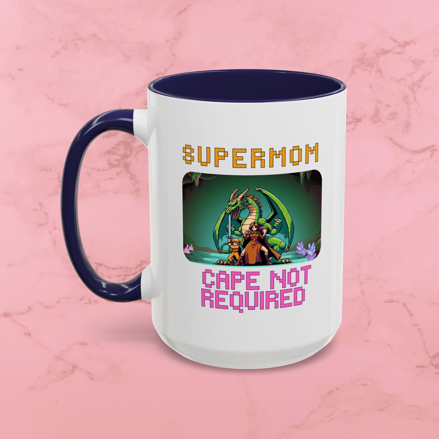 Dungeon Crawling Coffee Mug — "Supermom: Cape Not Required" Accent Mug (11/15oz)