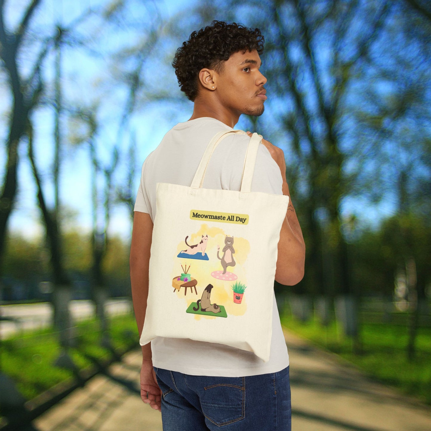 Cat Lover's Canvas Tote Bag - Meowmaste All Day, Eco-Friendly Shopping Bag, Gift for Cat Owners, Cute Pet Lover Tote, Fun Everyday Bag