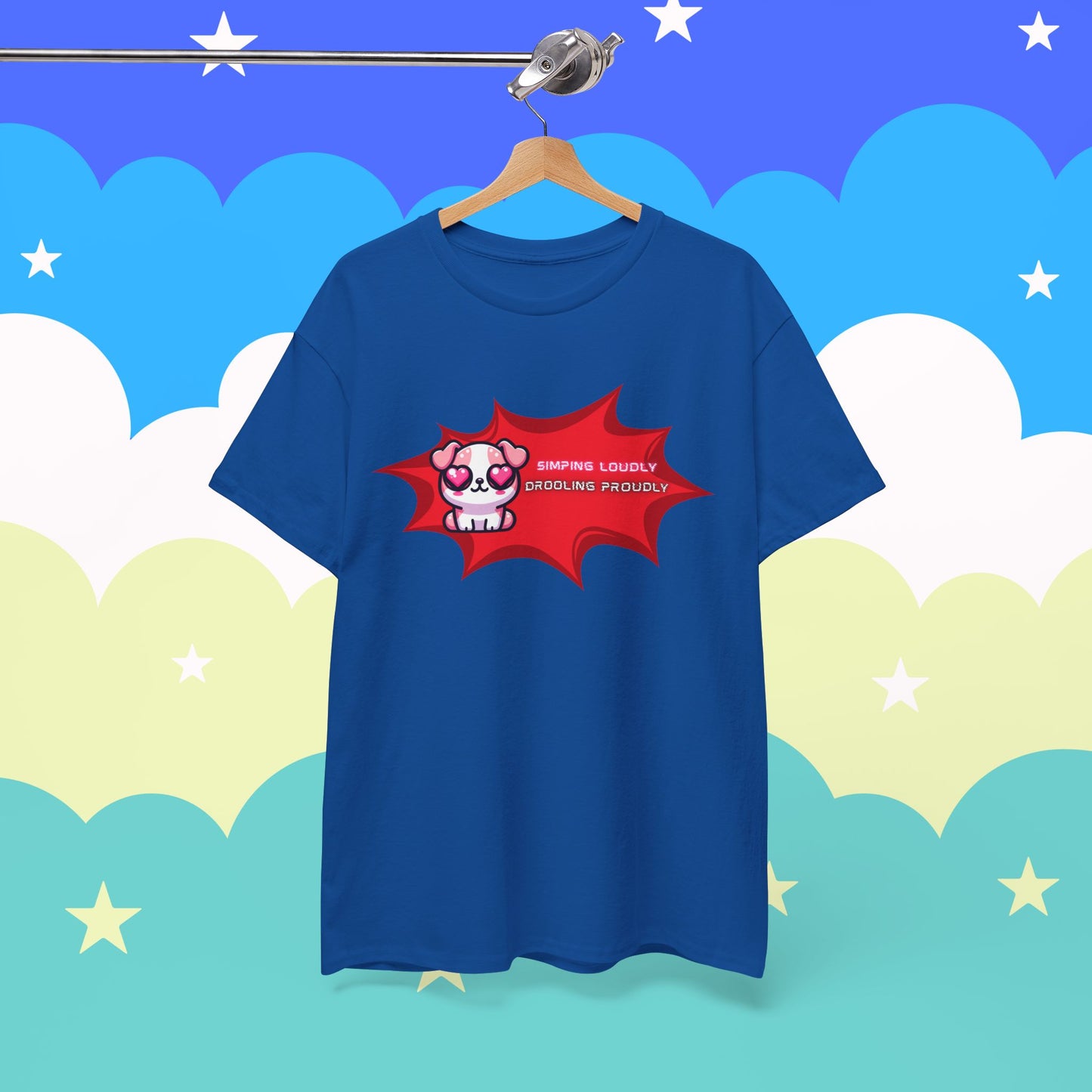 Kawaii Heart-Eyed "Simping Loudly, Drooling Proudly" Pink Bulldog T-Shirt