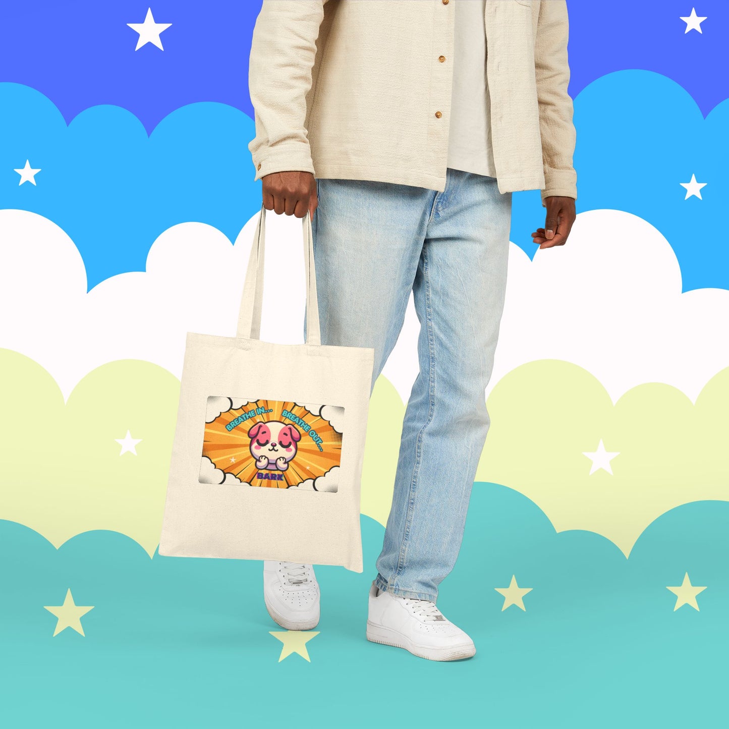 Pink Bulldog 'Breath In... Breath Out... Bark' Canvas Tote