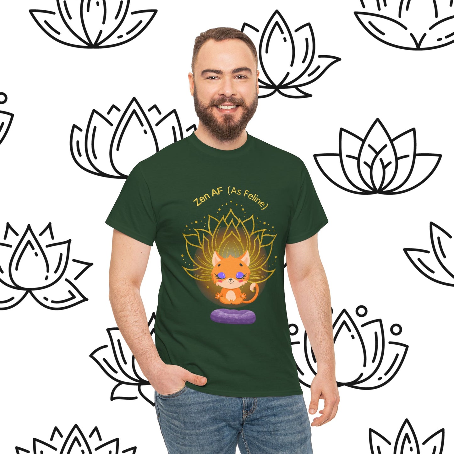 Zen AF (As Feline) Unisex Heavy Cotton Tee, Meditation Shirt, Cat Lover Gift, Spiritual Clothing, Mindfulness Apparel