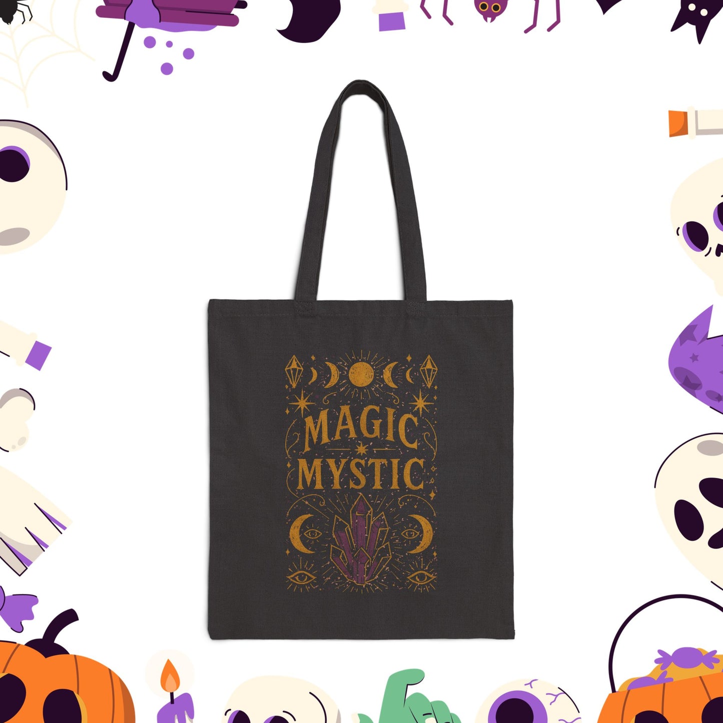 Mystical Magic Cotton Canvas Tote Bag - Witchy/Occult Aesthetic - Perfect for Halloween, Eco-Friendly, Gift for Witches, Market Bag, Shopping Tote, Witchy Vibes