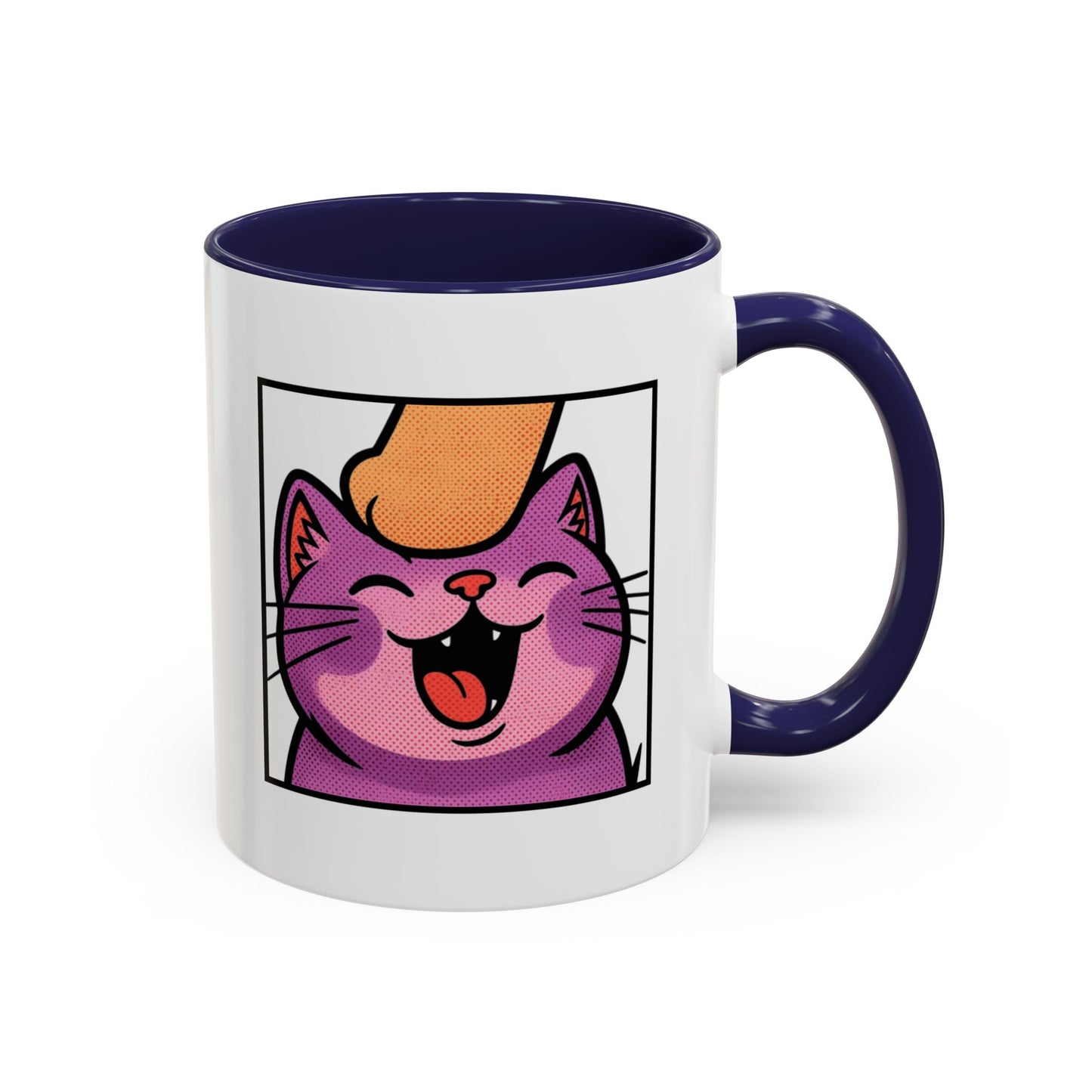 Pet Me, Purrfectly Happy Twitch Emote Cat Accent Coffee Mug – Cute Smiling Cat Illustration (11/15oz)