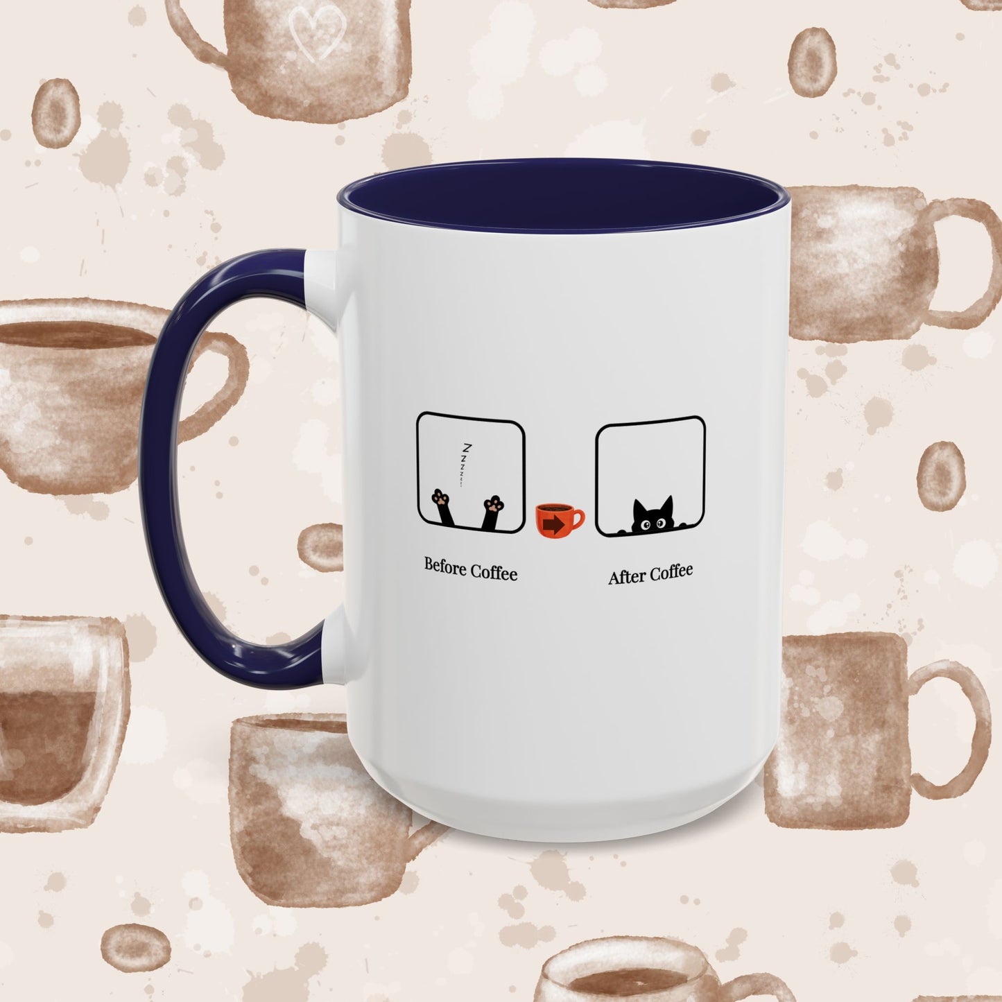 Coffee Mug — "Before Coffee / After Coffee" Cat Accent Mug (11/15oz)