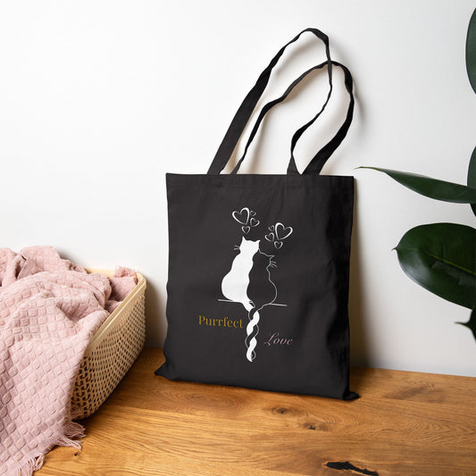 Love Cats Tote Bag — "Purrfect Love" Romantic Cat Couple Canvas Tote