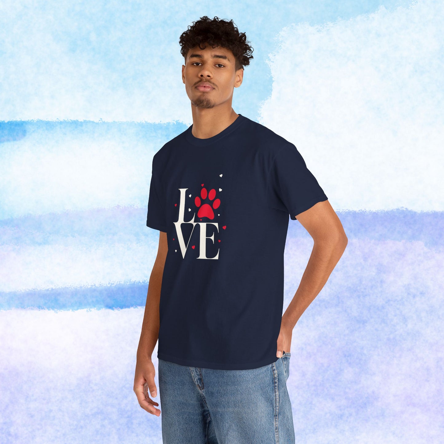 Love Paw T-Shirt — Cute Red Paw Print "LOVE" Graphic Tee for Pet Lovers