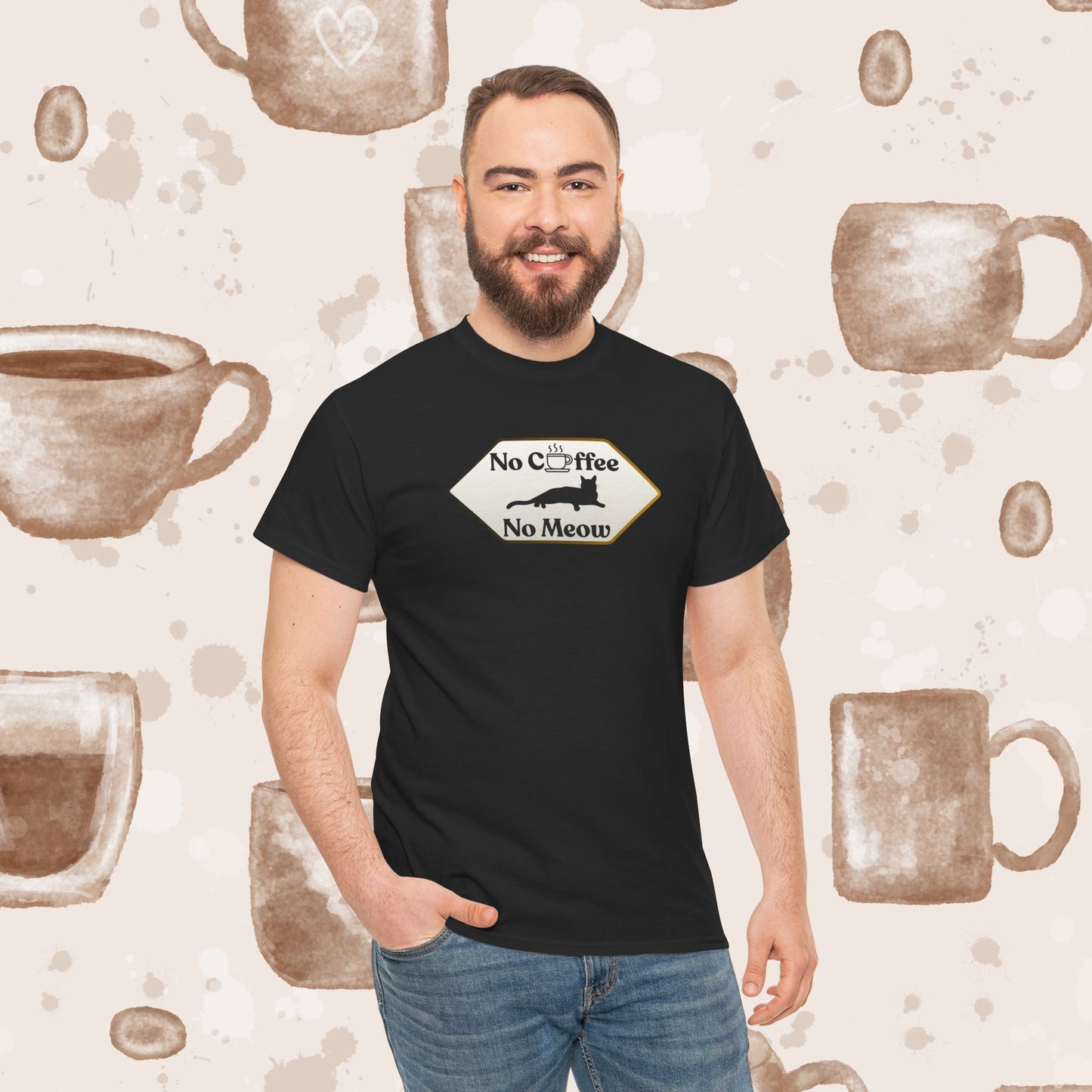 No Coffee No Meow T-Shirt — Sarcastic Coffee Cat Sign Tee, Funny Cat Lover Coffee Tee