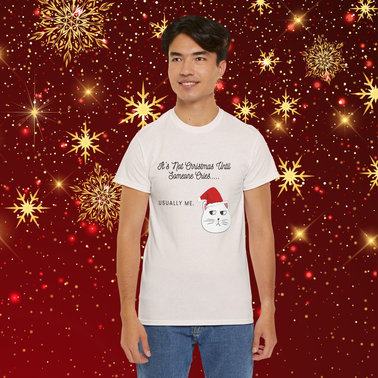 Grumpy Santa Cat Christmas Tee — "It's Not Christmas Until Someone Cries... Usually Me."
