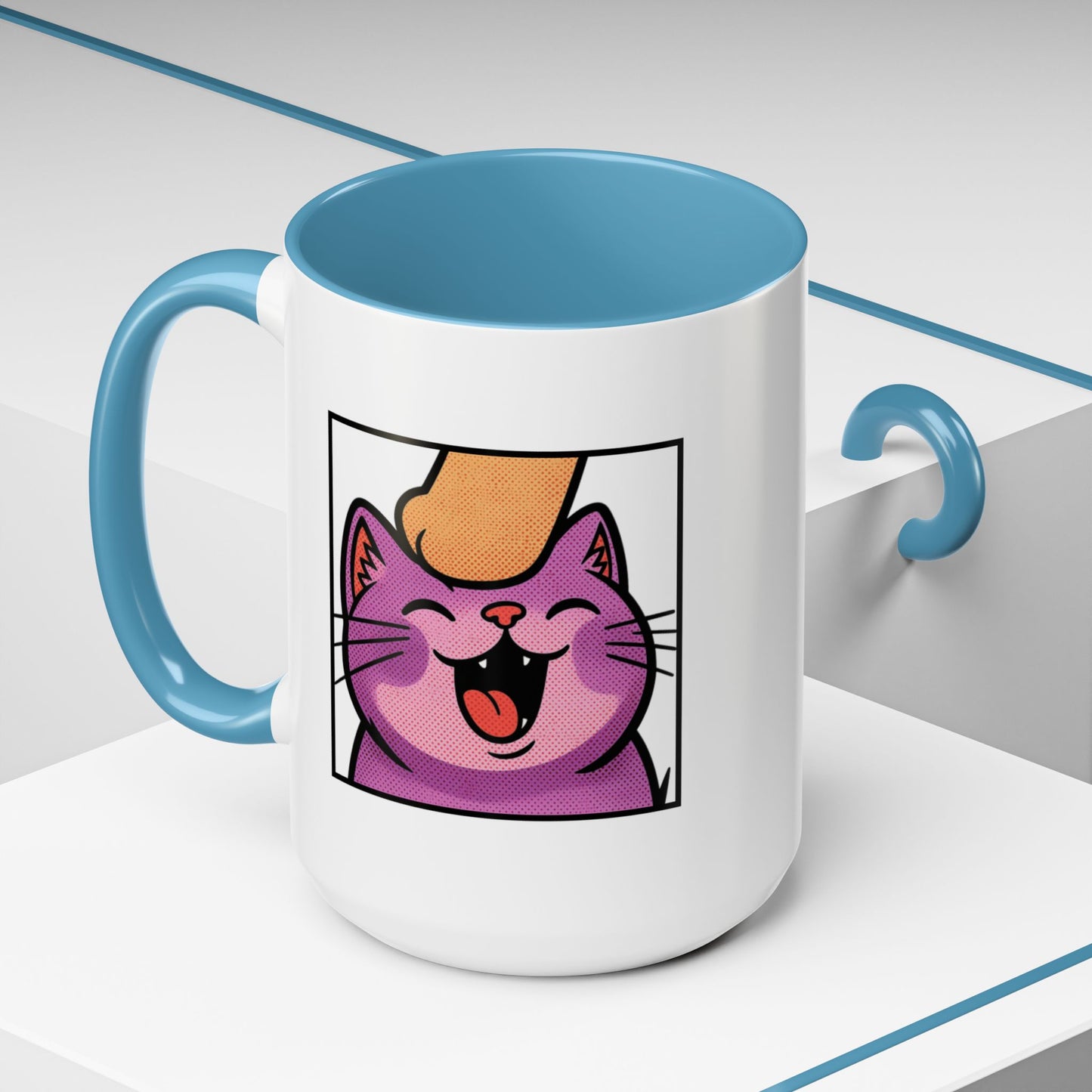 Pet Me, Purrfectly Happy Twitch Emote Cat Accent Coffee Mug – Cute Smiling Cat Illustration (11/15oz)