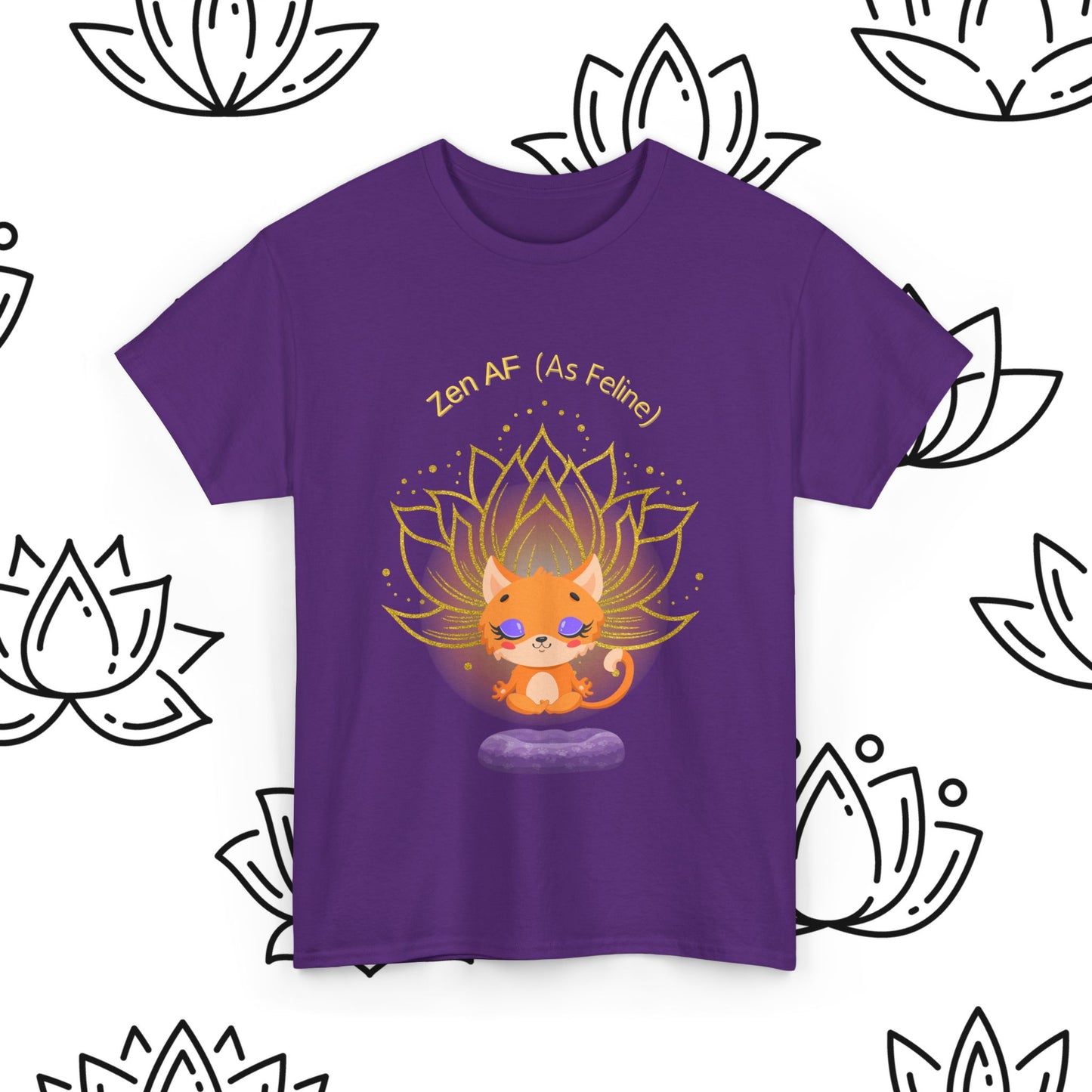 Zen AF (As Feline) Unisex Heavy Cotton Tee, Meditation Shirt, Cat Lover Gift, Spiritual Clothing, Mindfulness Apparel