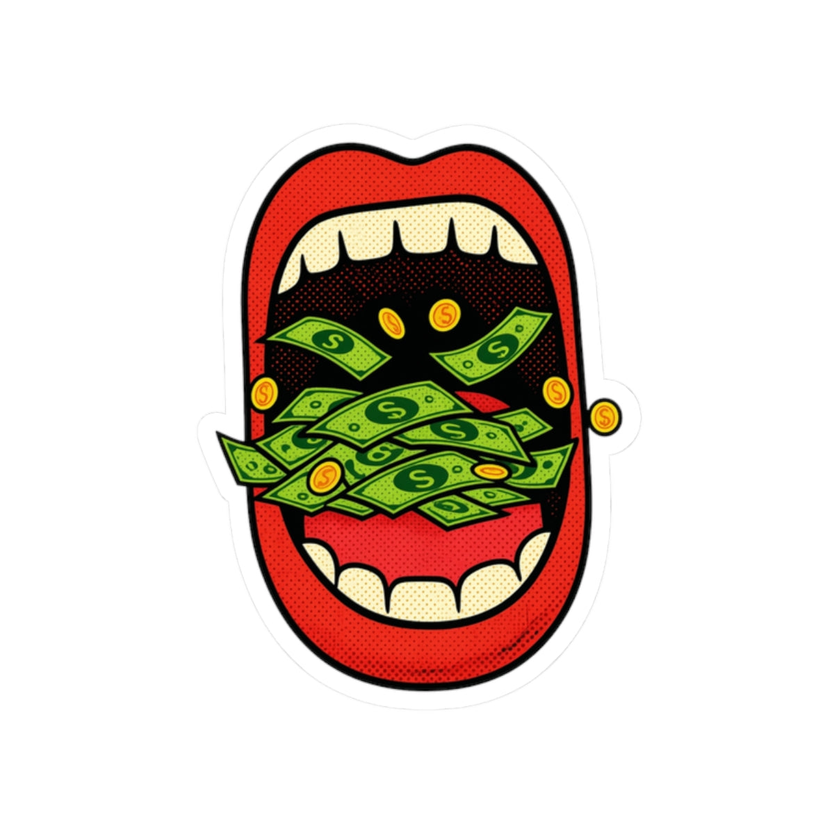 Pop Art Money Mouth Kiss-Cut Sticker — "Eating Prosperity"