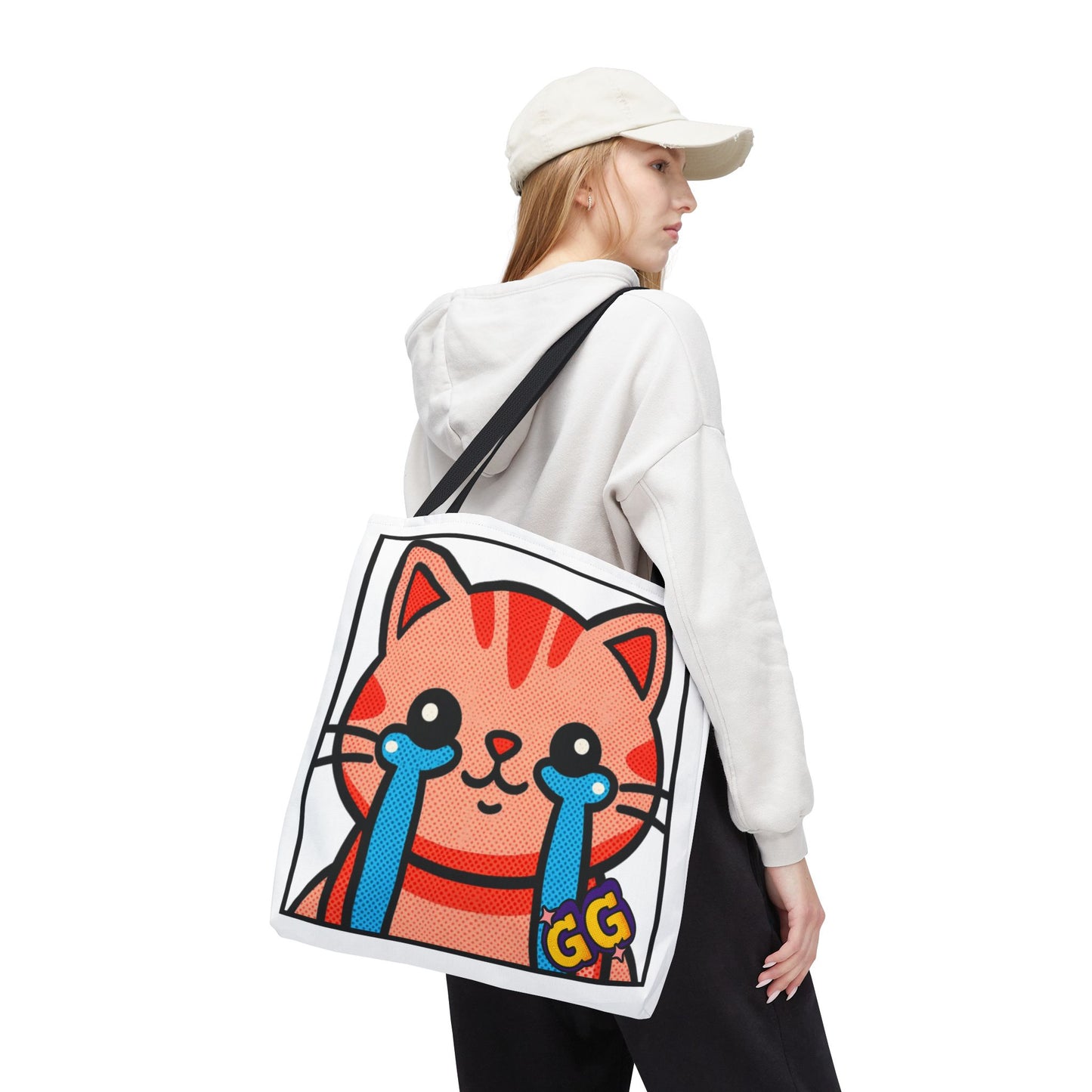 Good Game Tears of Joy - Cute Crying Cat Tote Bag – Kawaii Pop Art Cat Emote GG
