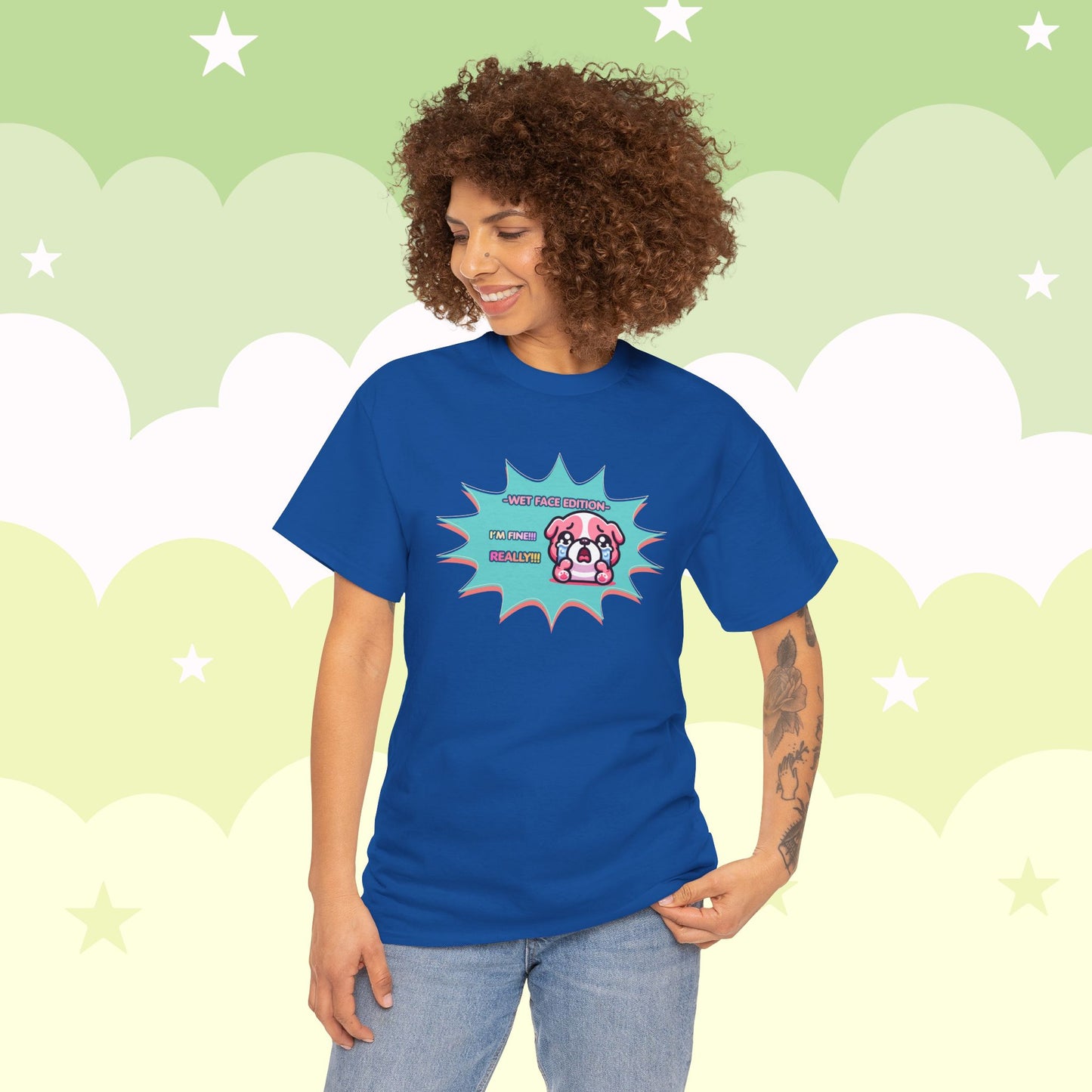 Wet Face Edition Pink Bulldog Tee — Funny Crying Pink Bulldog "I'm Fine! REALLY!!" Shirt