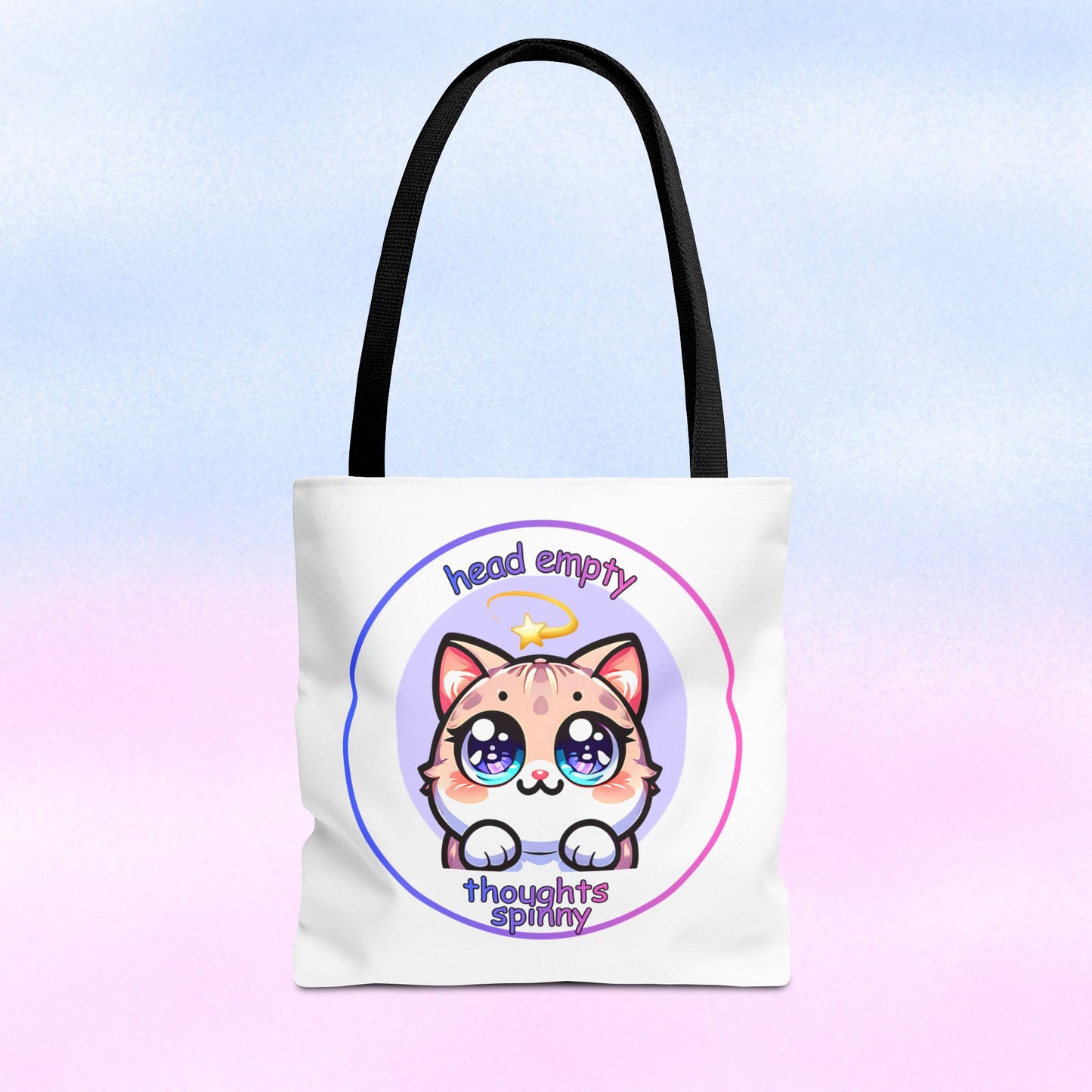 Cute Kawaii Dizzy Cat Tote Bag — "head empty. thoughts spinny."