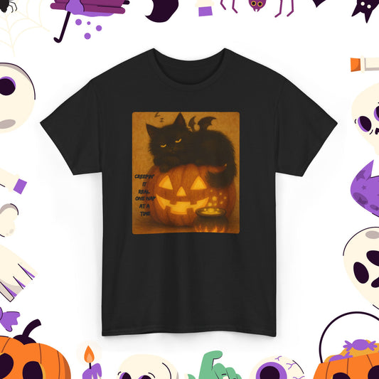 Creepin' It Real, One Nap at a Time - Halloween Cat Tee, Spooky Shirt, Perfect for Halloween Parties, Gifts, Autumn Fashion, Witchy Cat Lovers