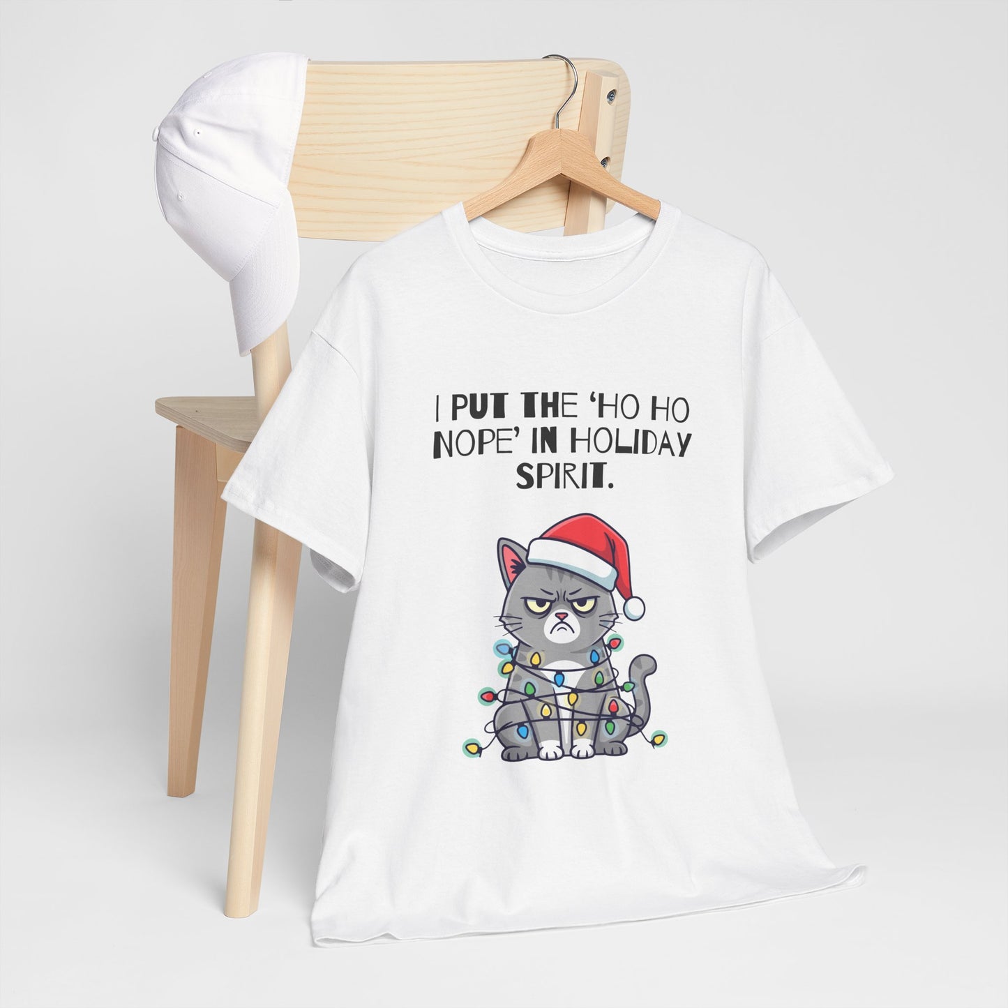 Grumpy Cat Christmas T-Shirt – "I Put the 'Ho Ho Nope' in Holiday Spirit"