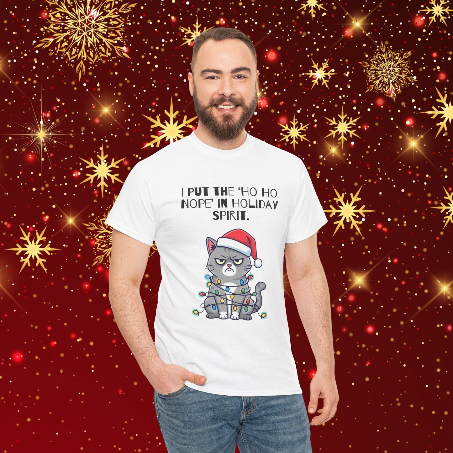 Grumpy Cat Christmas T-Shirt – "I Put the 'Ho Ho Nope' in Holiday Spirit"