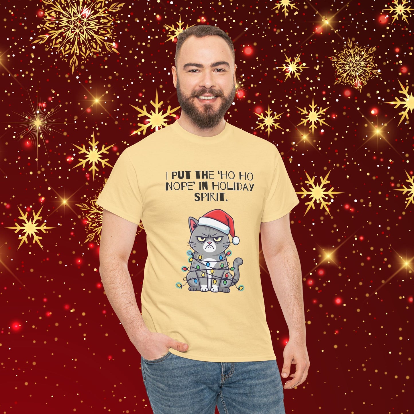 Grumpy Cat Christmas T-Shirt – "I Put the 'Ho Ho Nope' in Holiday Spirit"