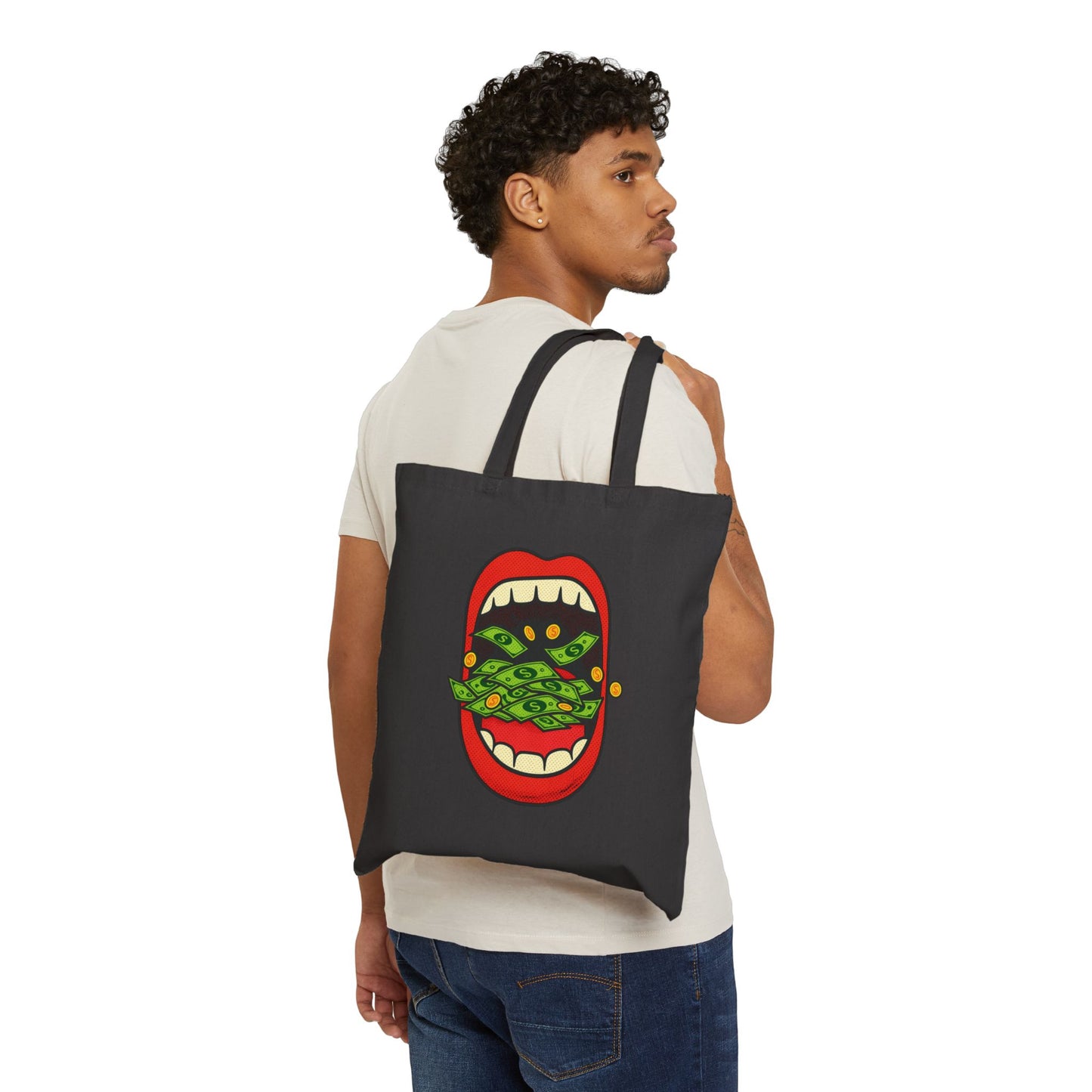 Eating Prosperity - Pop Art Money Mouth Graphic - Canvas Tote