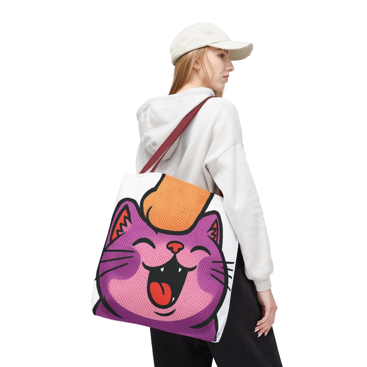 Happy Purple Cat Tote Bag — Cute Kawaii Cat Face AOP Tote