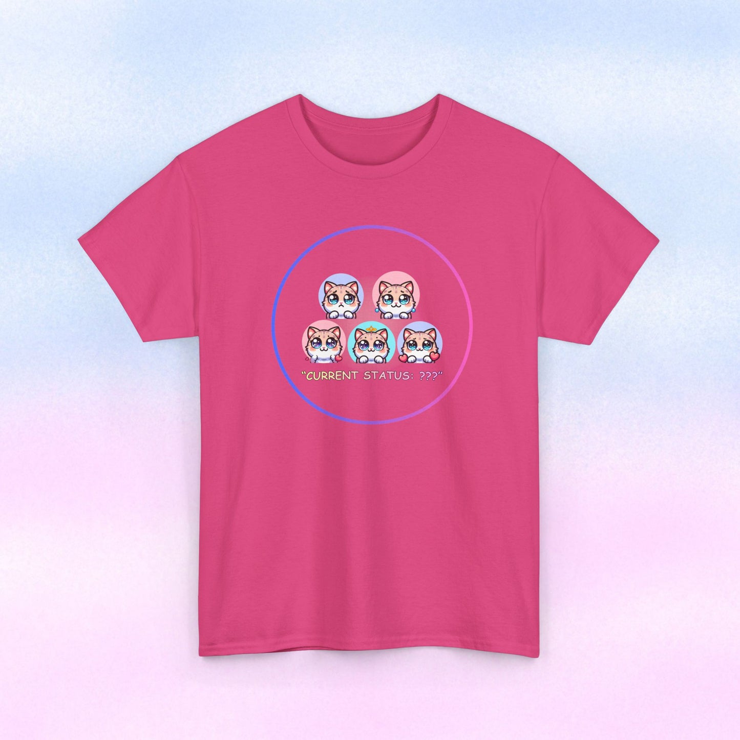 Cat Mood Tee — "Current Status: ???" Cute Kawaii Cat Faces T-Shirt