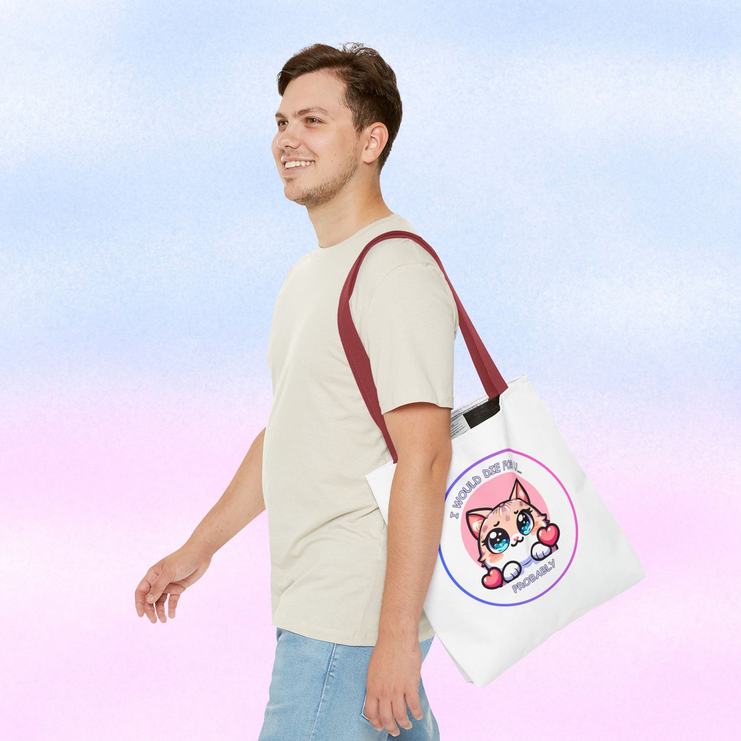 Cute Kawaii Cat Tote Bag — “I Would Die For U........ Probably” Cotton Shopper