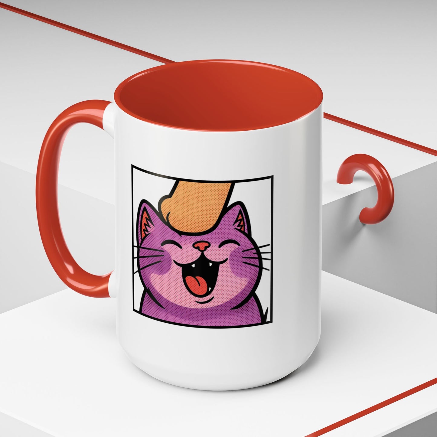 Pet Me, Purrfectly Happy Twitch Emote Cat Accent Coffee Mug – Cute Smiling Cat Illustration (11/15oz)