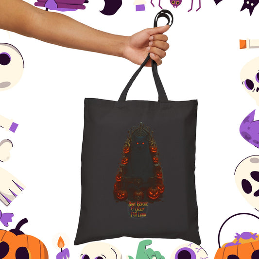Bow Before Your Fur Lord - Cat Lord - Spooky Halloween Cotton Canvas Tote Bag, Eco-Friendly Shopper, Fall Decor, Trick or Treat Bag, Pumpkin Bag, Halloween Gift
