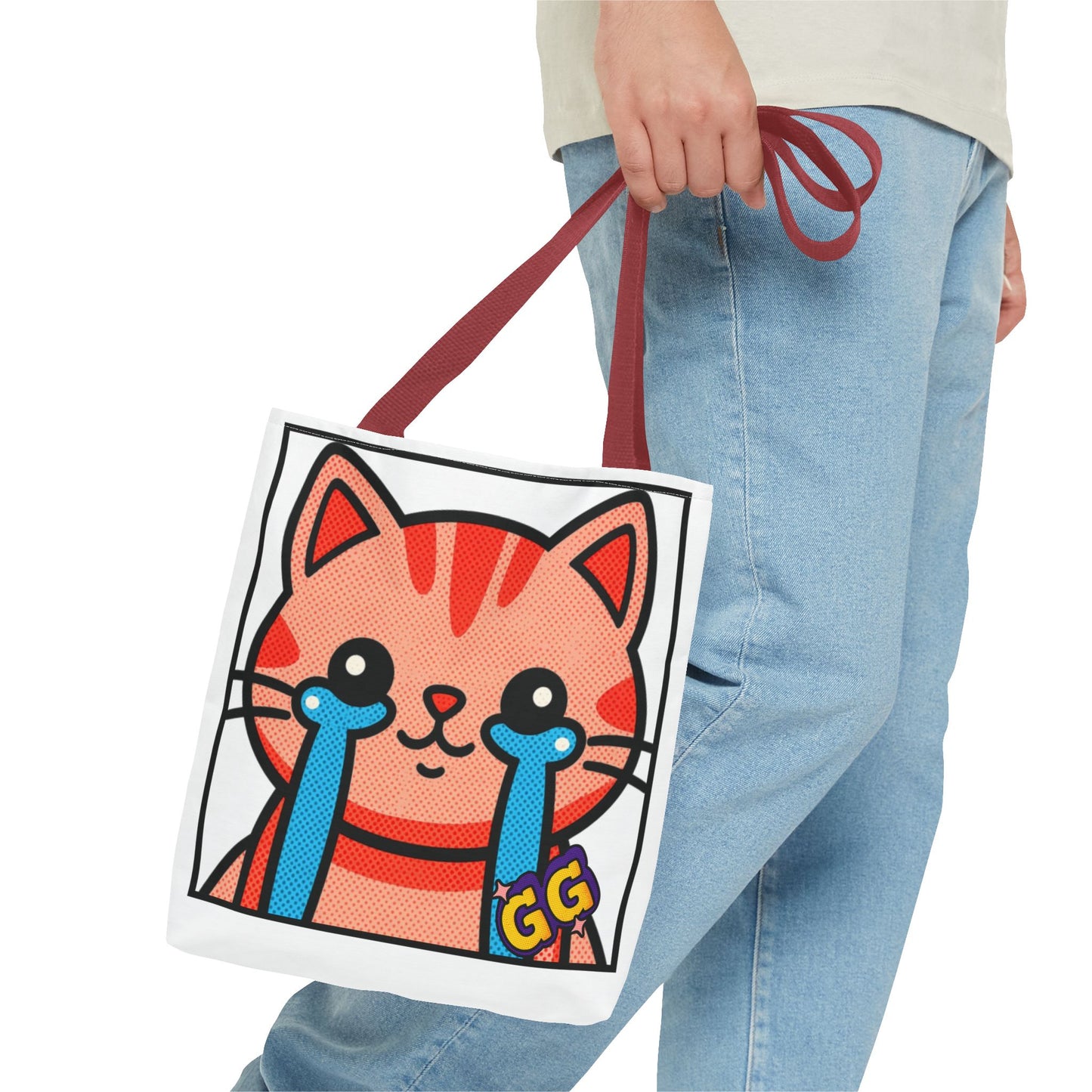 Good Game Tears of Joy - Cute Crying Cat Tote Bag – Kawaii Pop Art Cat Emote GG