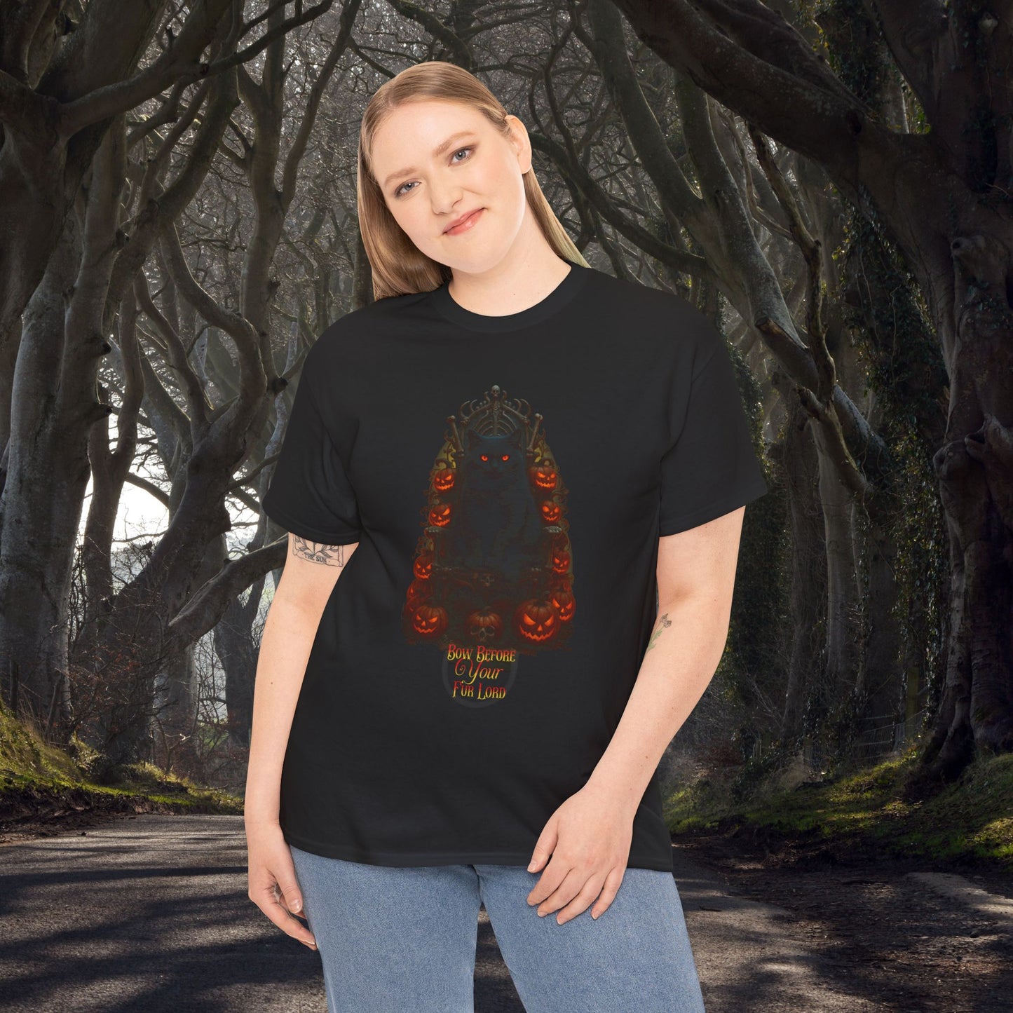 Bow Before Your Fur Lord - Spooky Autumn Tee, Witchy T-Shirt, Halloween Shirt, Festive Cotton Apparel, Unisex Graphic Tee
