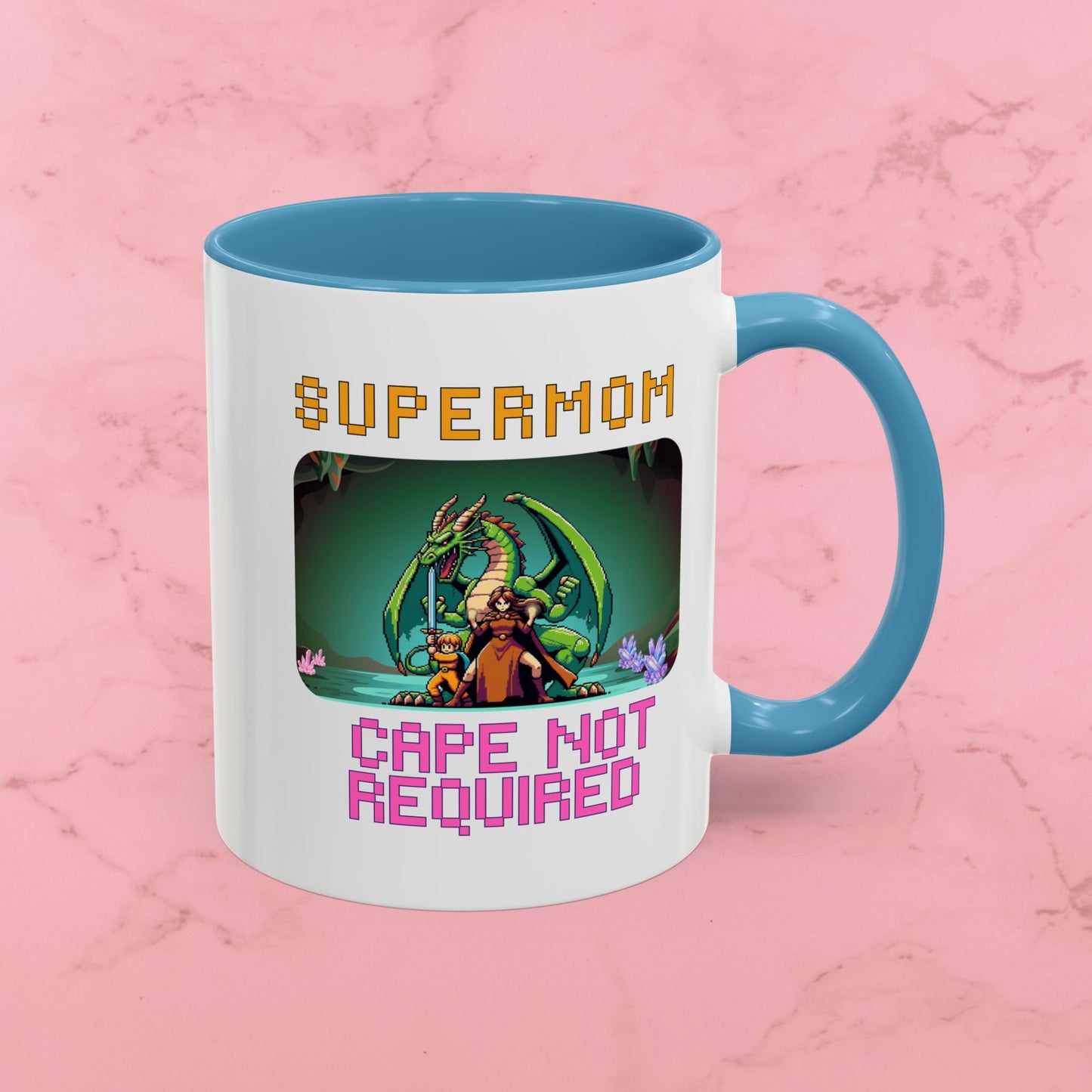 Dungeon Crawling Coffee Mug — "Supermom: Cape Not Required" Accent Mug (11/15oz)