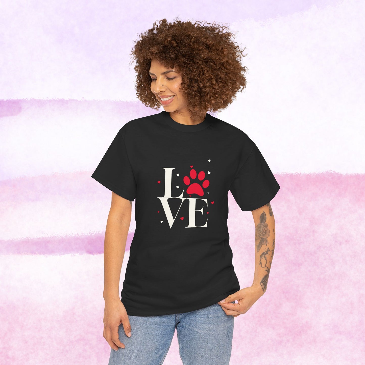 Love Paw T-Shirt — Cute Red Paw Print "LOVE" Graphic Tee for Pet Lovers