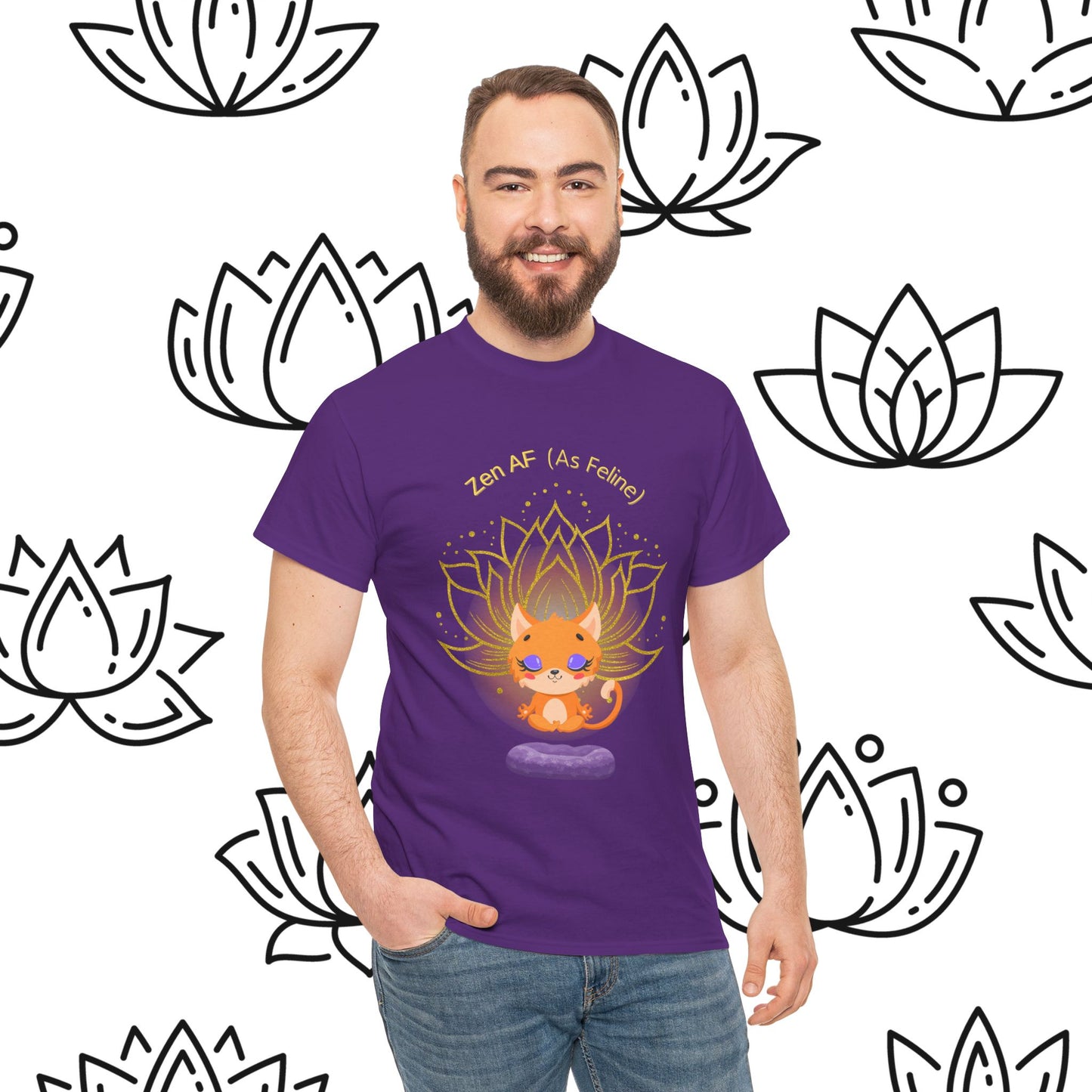 Zen AF (As Feline) Unisex Heavy Cotton Tee, Meditation Shirt, Cat Lover Gift, Spiritual Clothing, Mindfulness Apparel