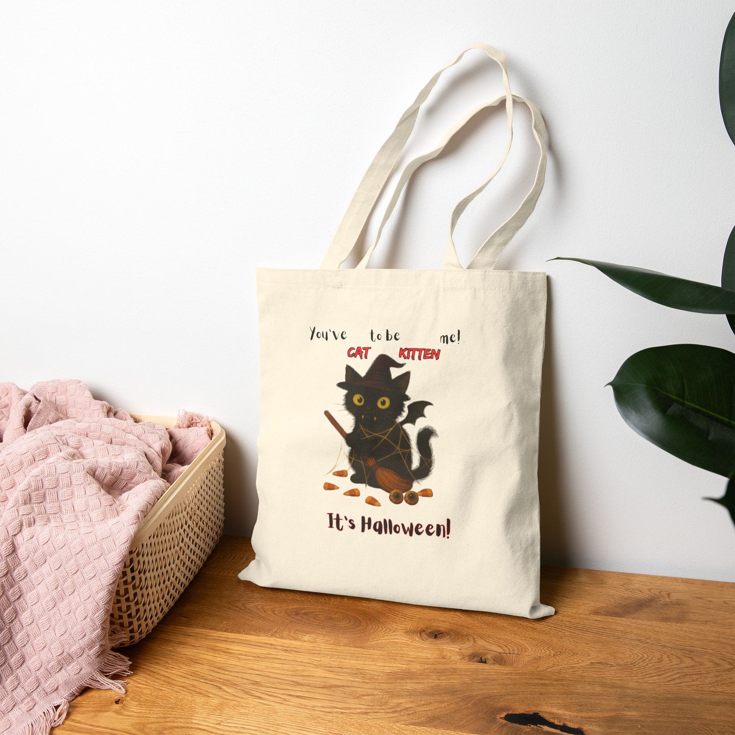 You've Cat to be Kitten me! Halloween Cat Tote Bag, Cute Trick or Treat Bag, Eco-Friendly Canvas Carrier, Fall Season Shopping Bag, Gift for Cat Lovers