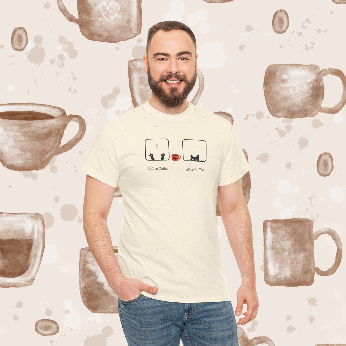 Before Coffee / After - Minimalist Coffee Cat Lover Graphic Tee
