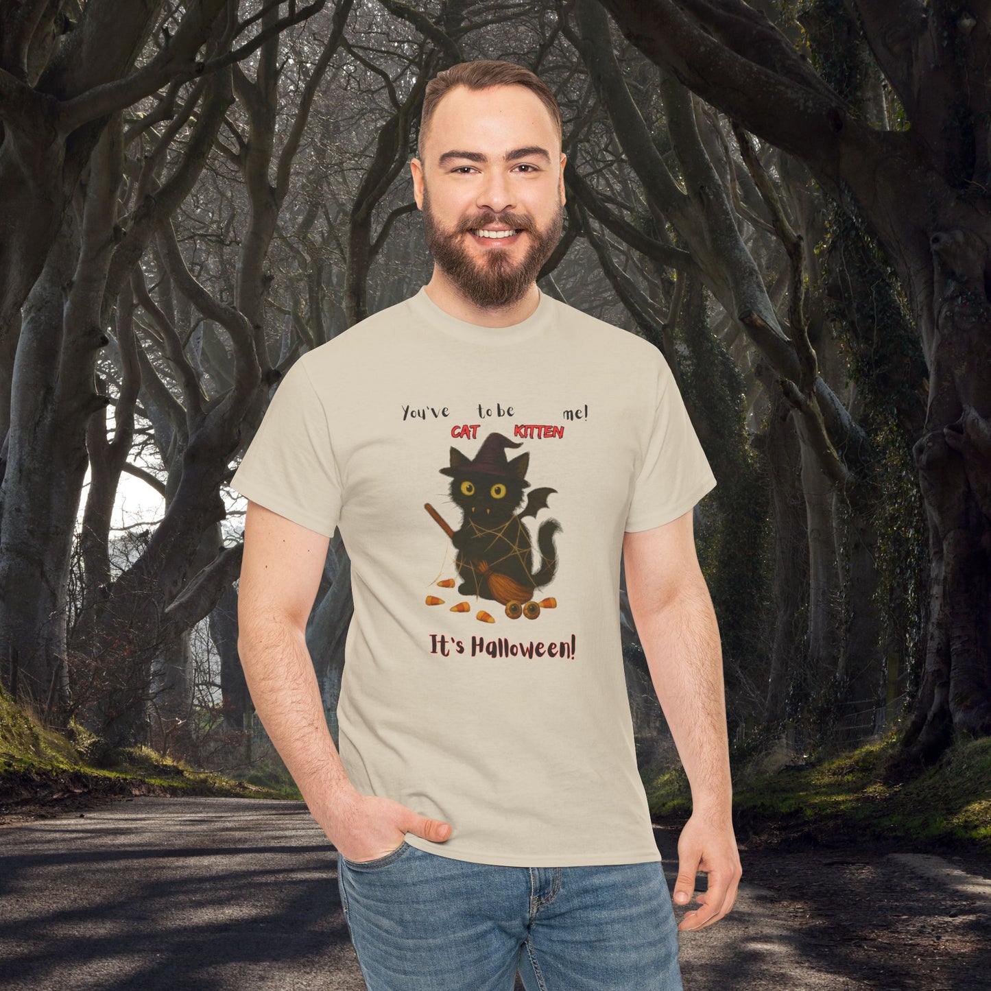 You've Cat to be Kitten me! Halloween Cat T-Shirt, Cozy Graphic Tee, Unisex Cotton Tee, Spooky Season Apparel, Gift for Cat Lovers, Halloween Costume Top