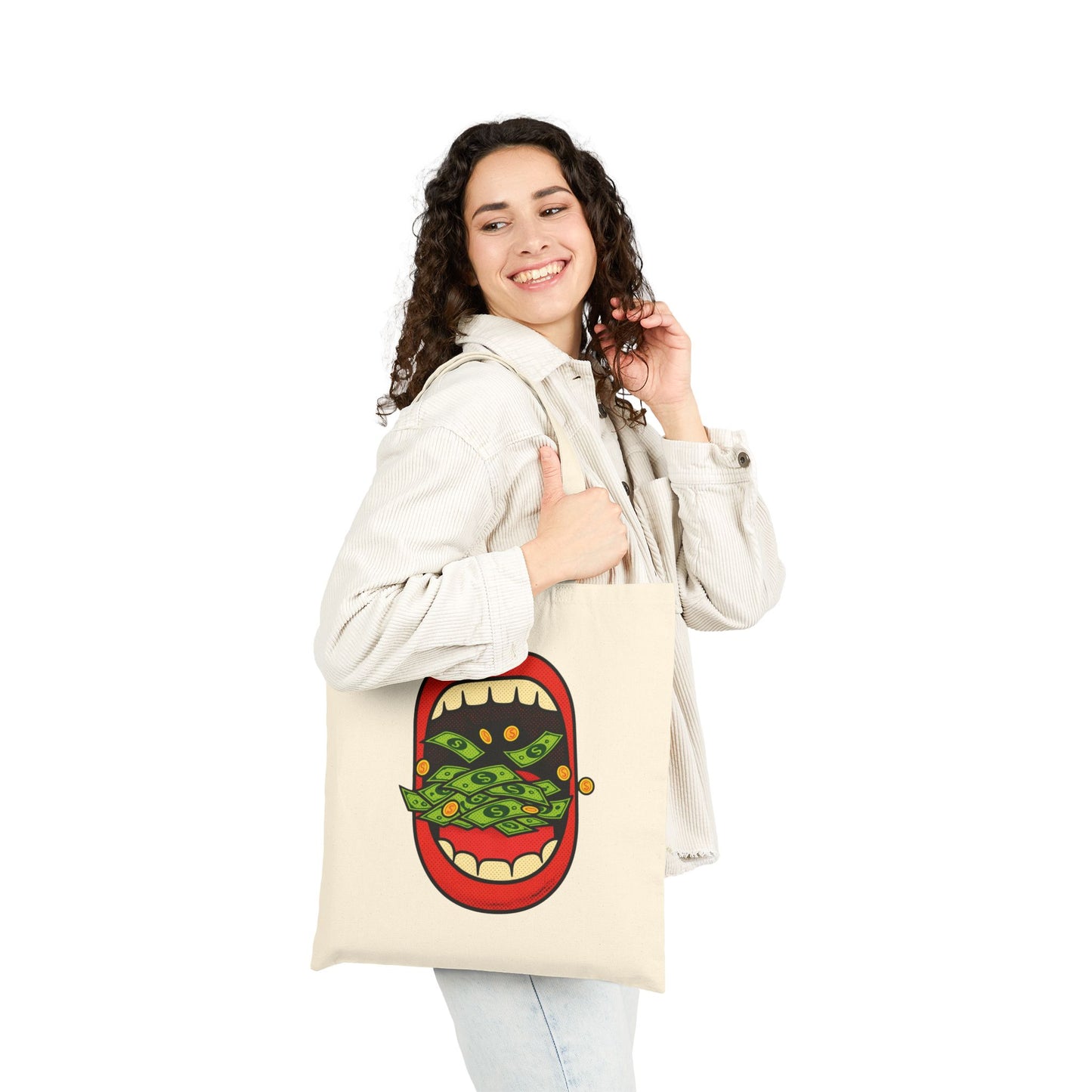 Eating Prosperity - Pop Art Money Mouth Graphic - Canvas Tote