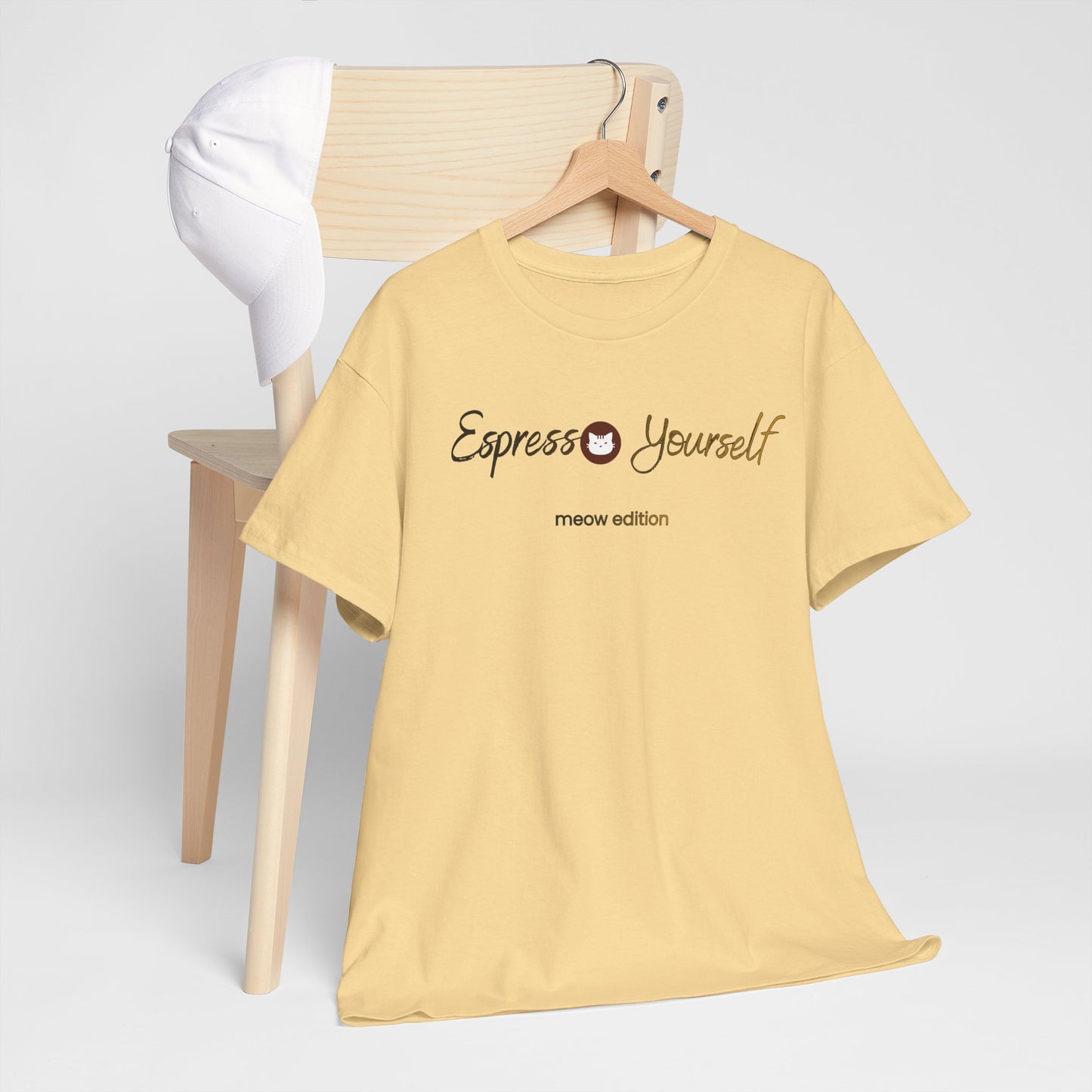 "Espresso Yourself Meow Edition" Coffee Cat T-Shirt — Minimalist Tee, Baristas Gift, Espresso Lovers