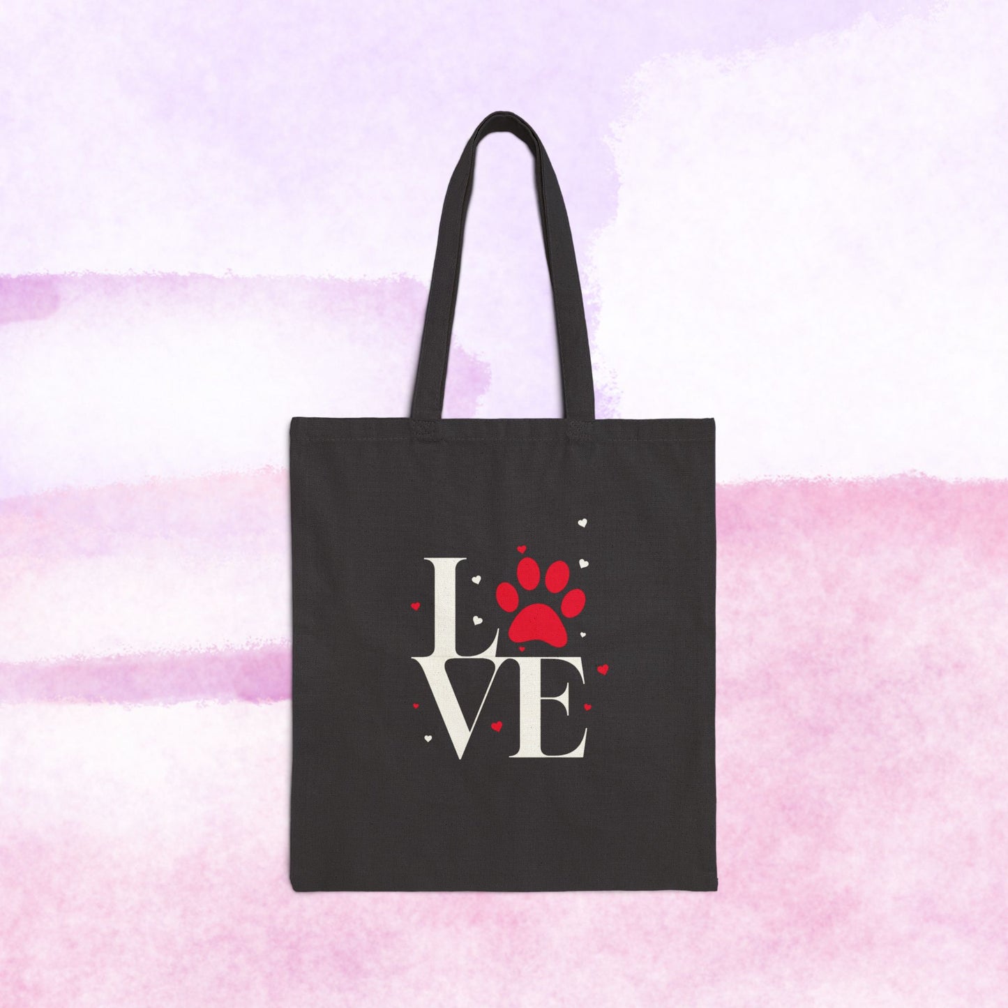 Love Paw Print Tote Bag — Cotton Canvas Pet Lover Tote