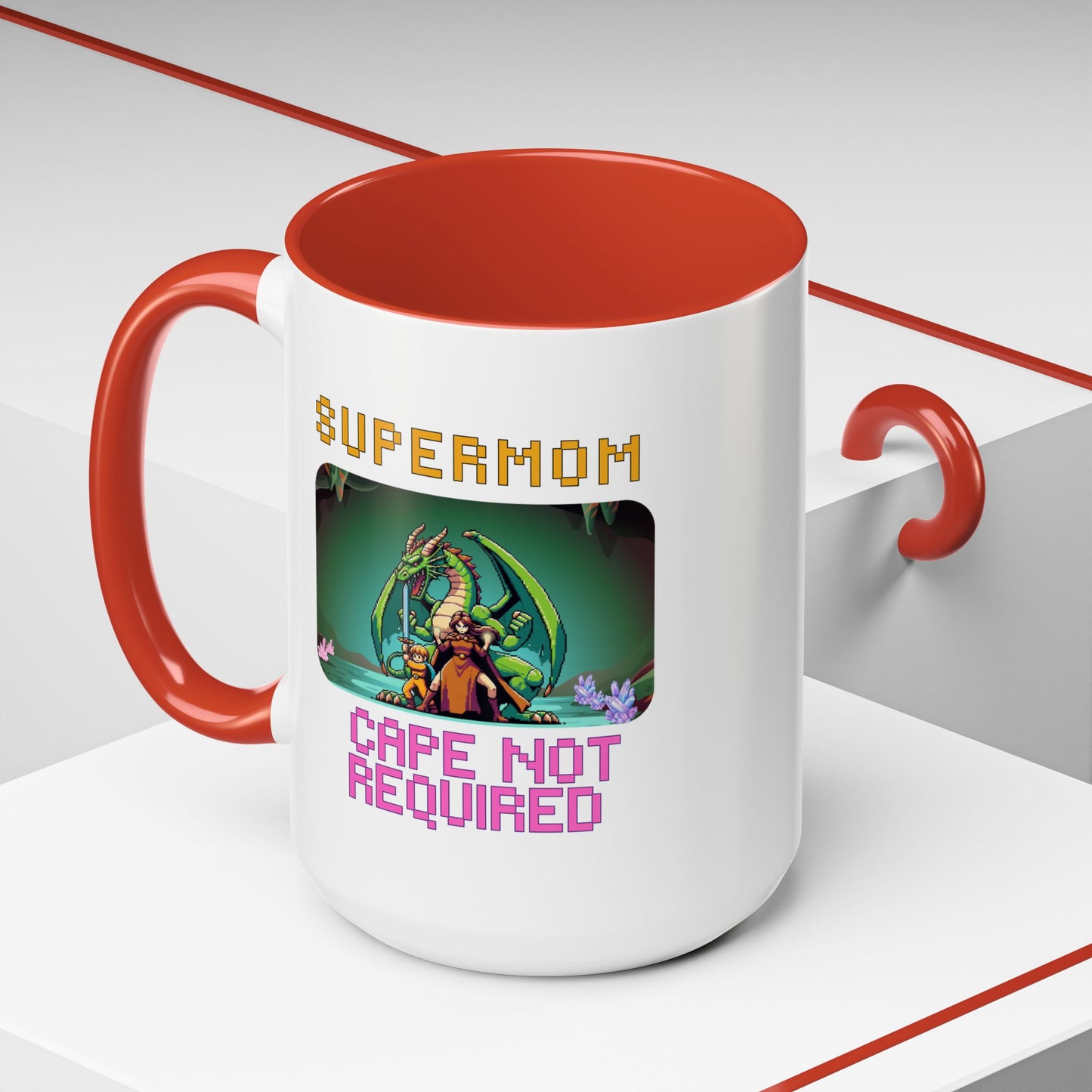 Dungeon Crawling Coffee Mug — "Supermom: Cape Not Required" Accent Mug (11/15oz)
