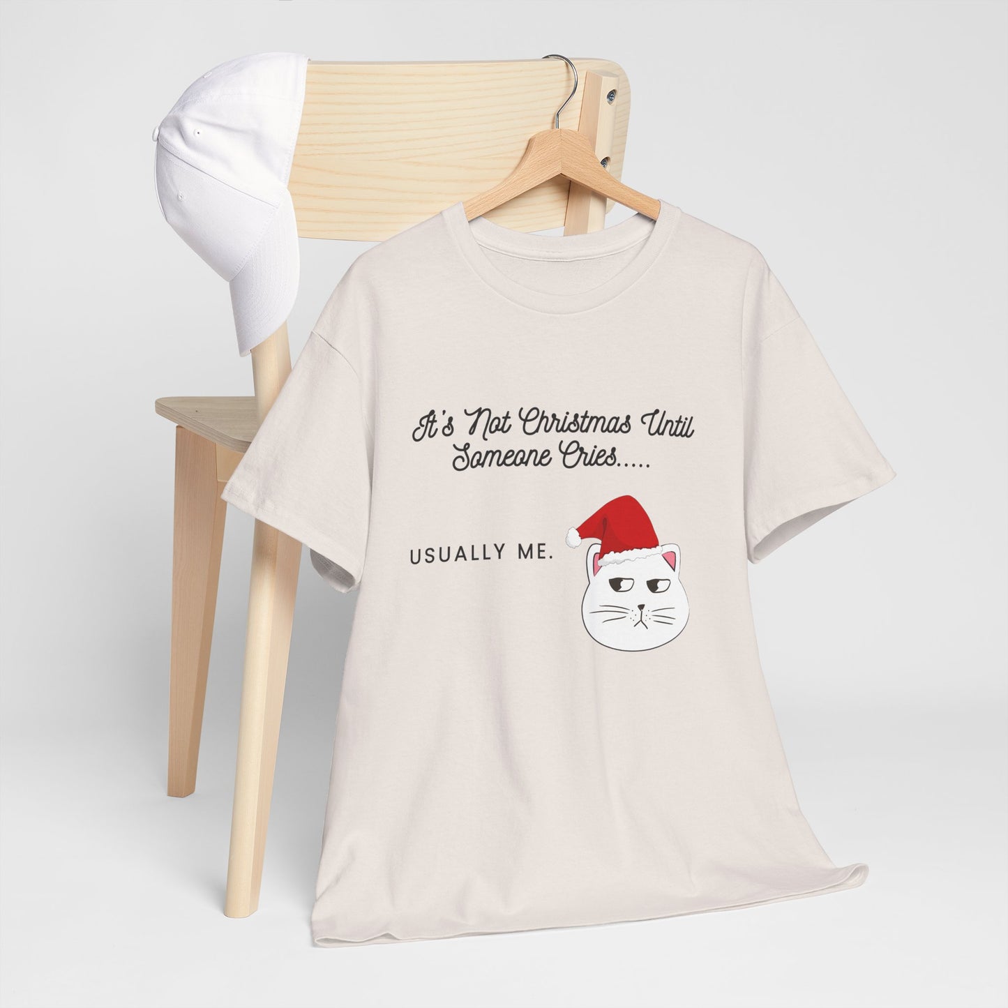 Grumpy Santa Cat Christmas Tee — "It's Not Christmas Until Someone Cries... Usually Me."