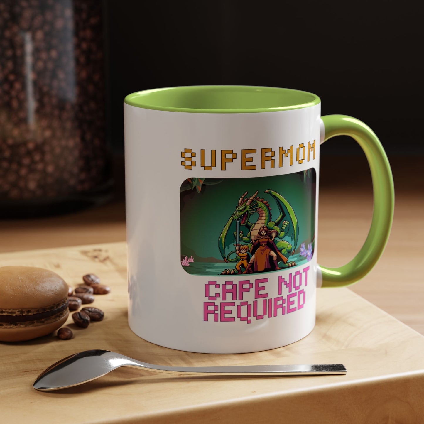 Dungeon Crawling Coffee Mug — "Supermom: Cape Not Required" Accent Mug (11/15oz)