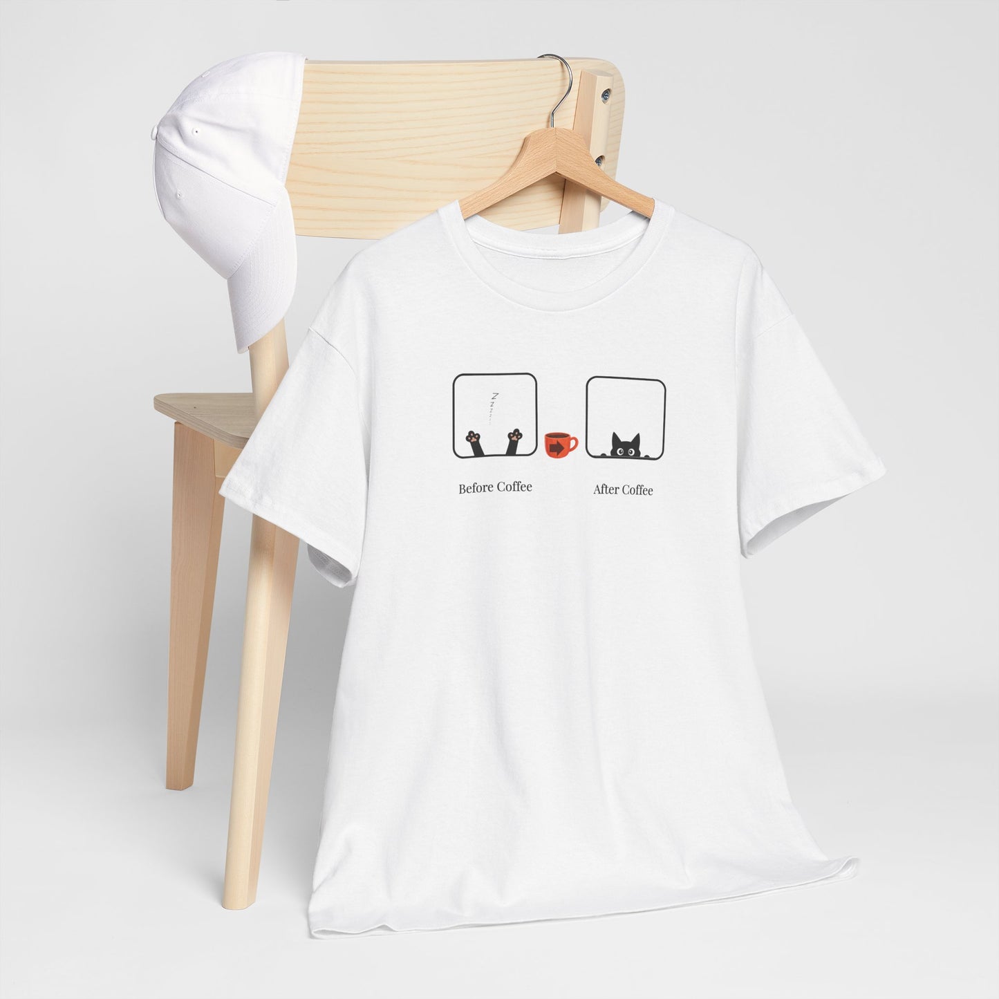 Before Coffee / After - Minimalist Coffee Cat Lover Graphic Tee