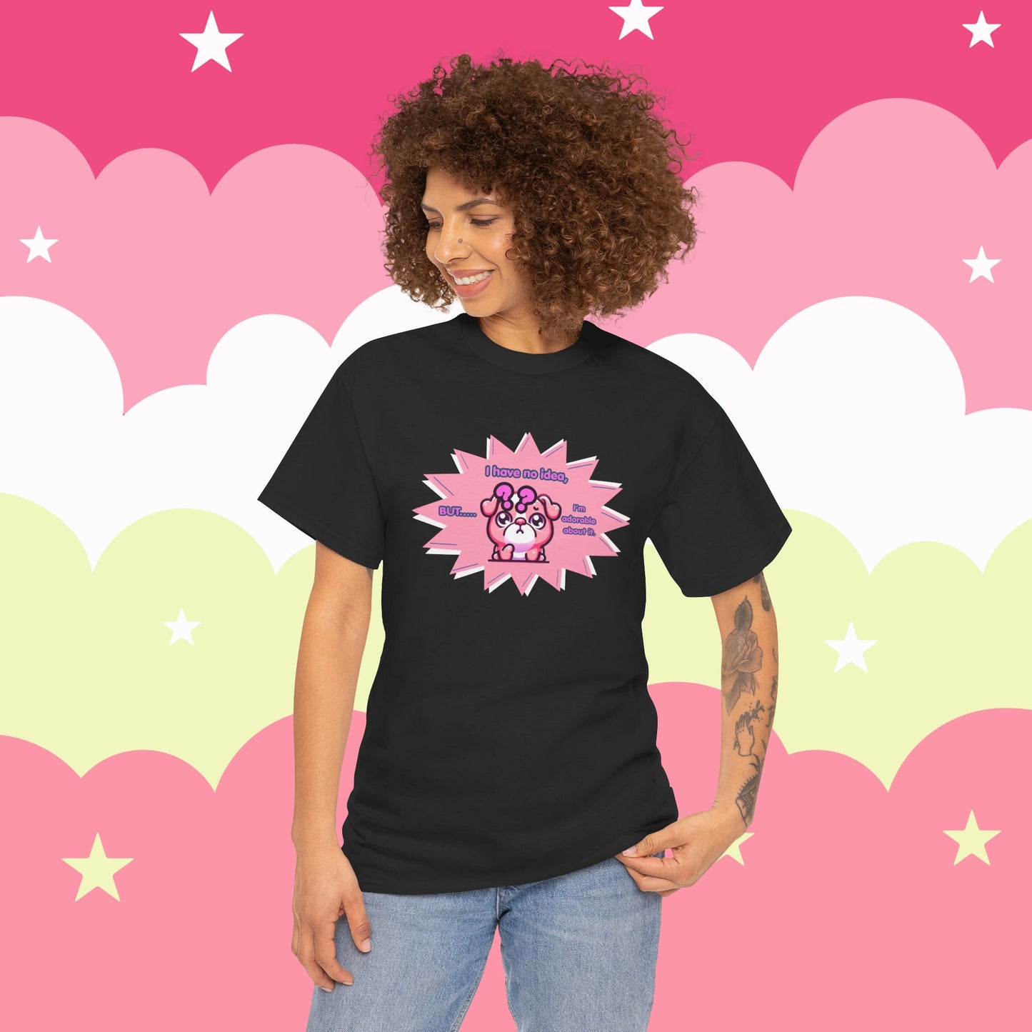 Confused Pink Bulldog Tee — "I Have No Idea, But... I'm Adorable About It."