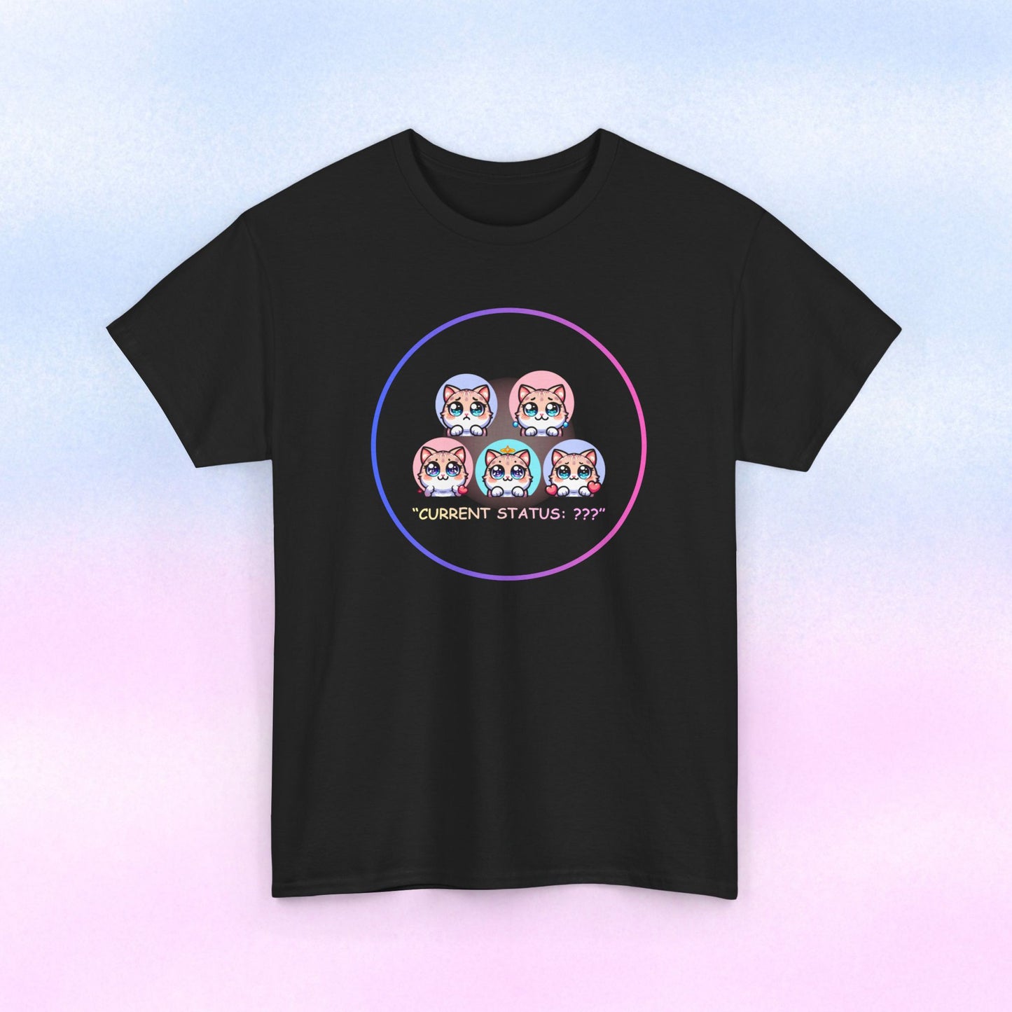 Cat Mood Tee — "Current Status: ???" Cute Kawaii Cat Faces T-Shirt