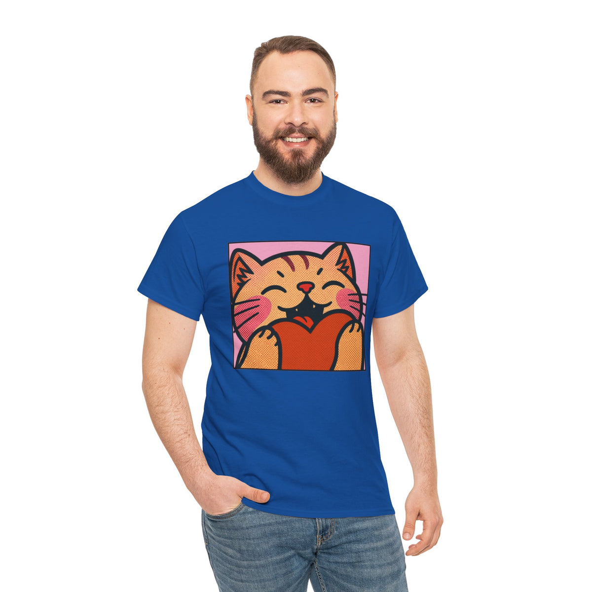 Cute Cat Holding Heart T‑Shirt — Cute Kitty Love Graphic Tee